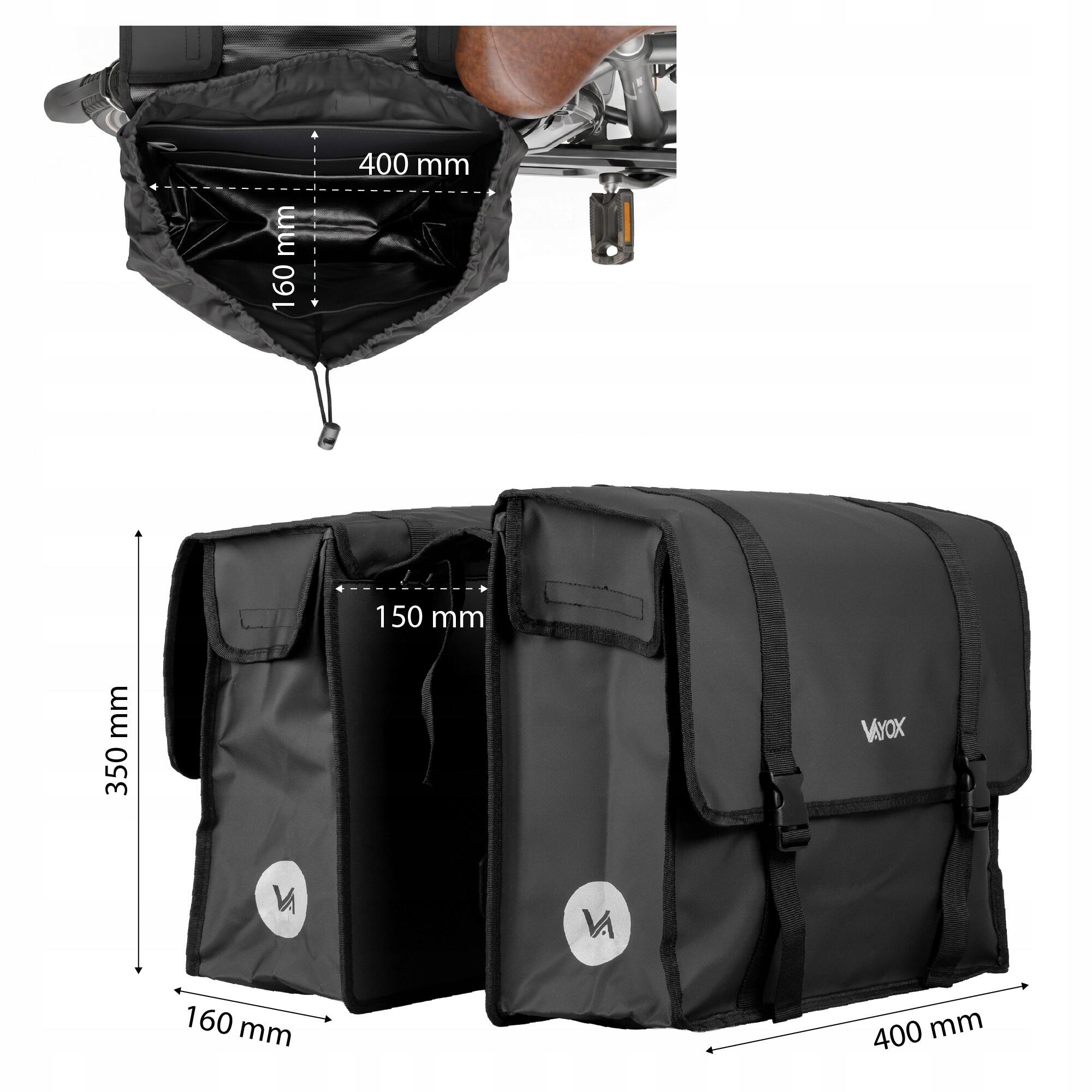 Alforge de bicicleta para porta-bagagens VAYOX VA0446 duplo impermeável 2x20L 5/8