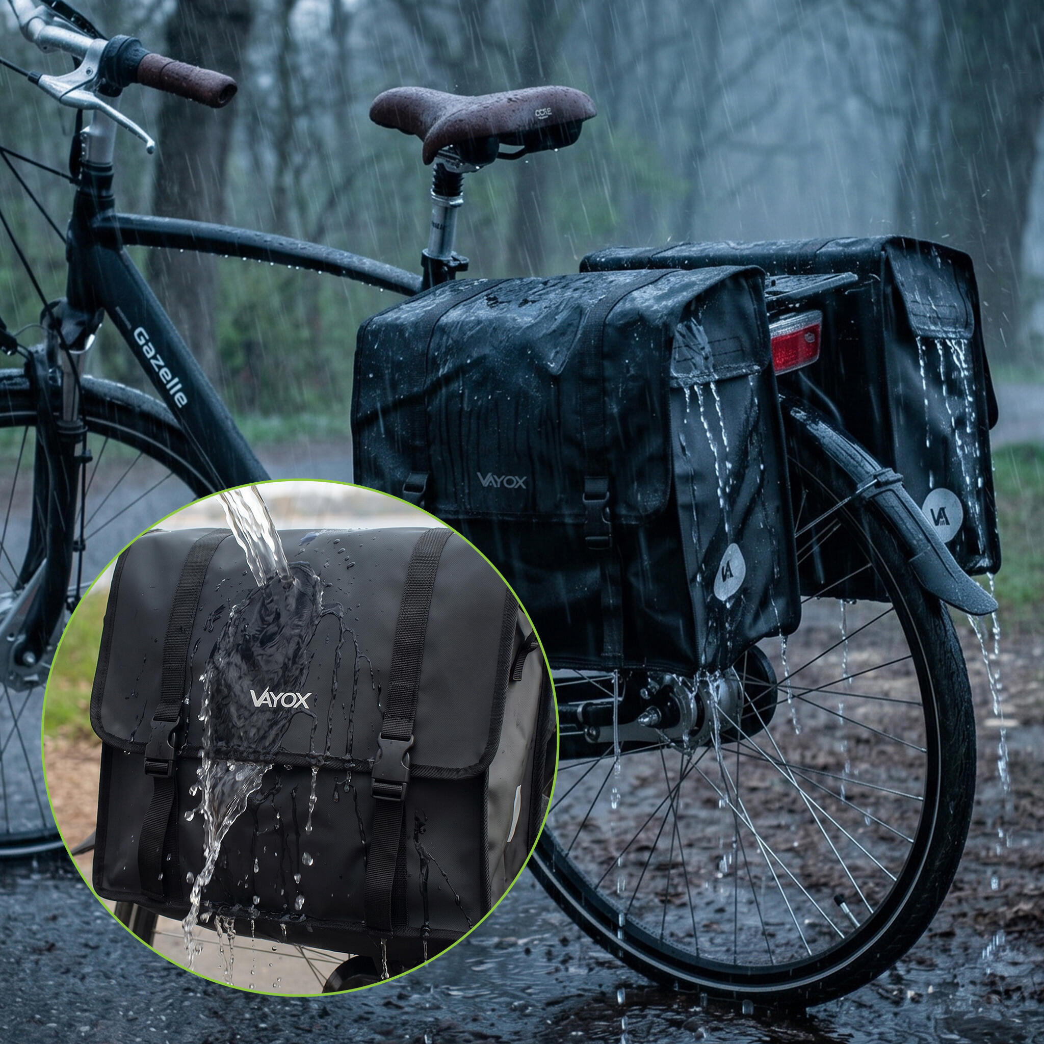 Alforge de bicicleta para porta-bagagens VAYOX VA0446 duplo impermeável 2x20L 4/8