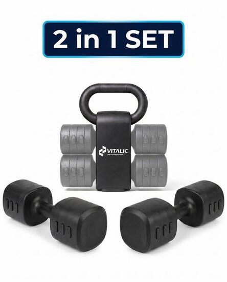 Vitalic 2-in-1 Kurzhantel & Kettlebell Set | Gewichte 1–5,5 kg pro Stück | Hante