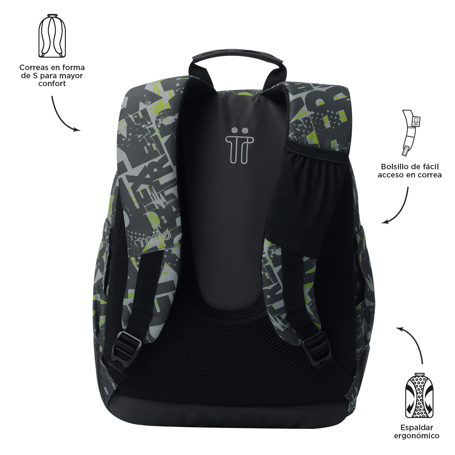 Totto Mochila escolar Rayol Texgrunge Poliéster reciclado 33 x 44 x 13.5 cm 3/5