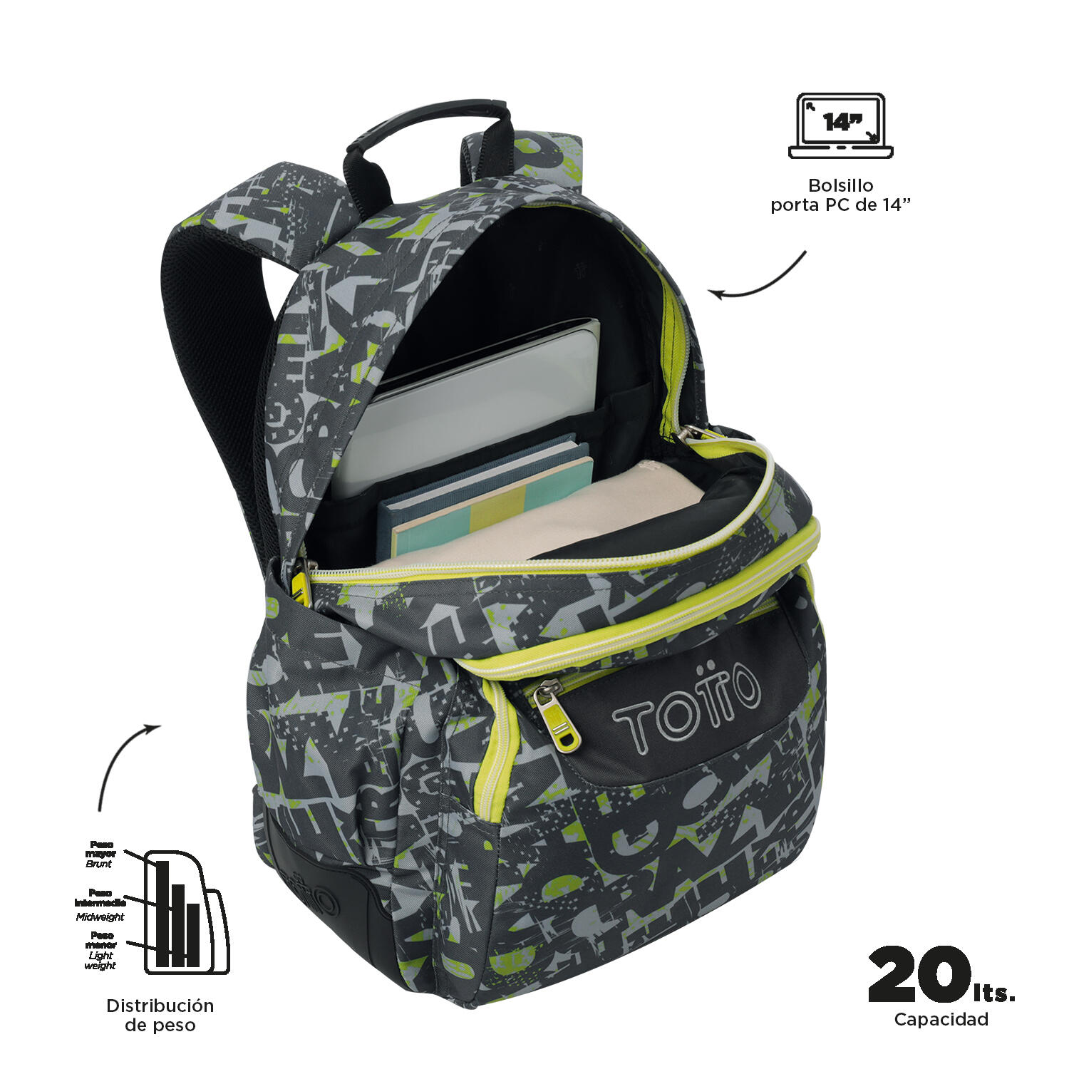 Totto Mochila escolar Rayol Texgrunge Poliéster reciclado 33 x 44 x 13.5 cm 4/5