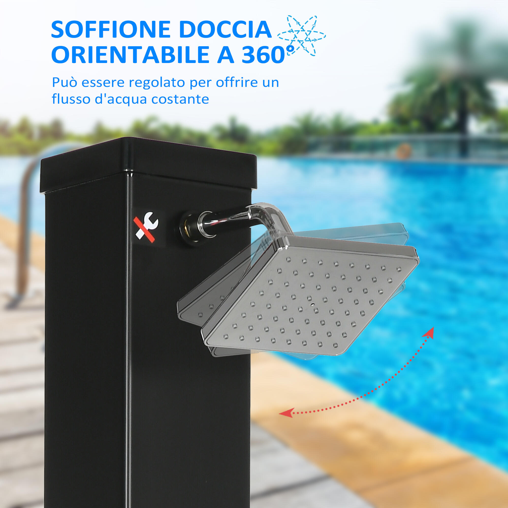 Outsunny Doccia Solare 40L Temperatura 60°C Soffione Girevole e Rubinetto Piedi 6/7