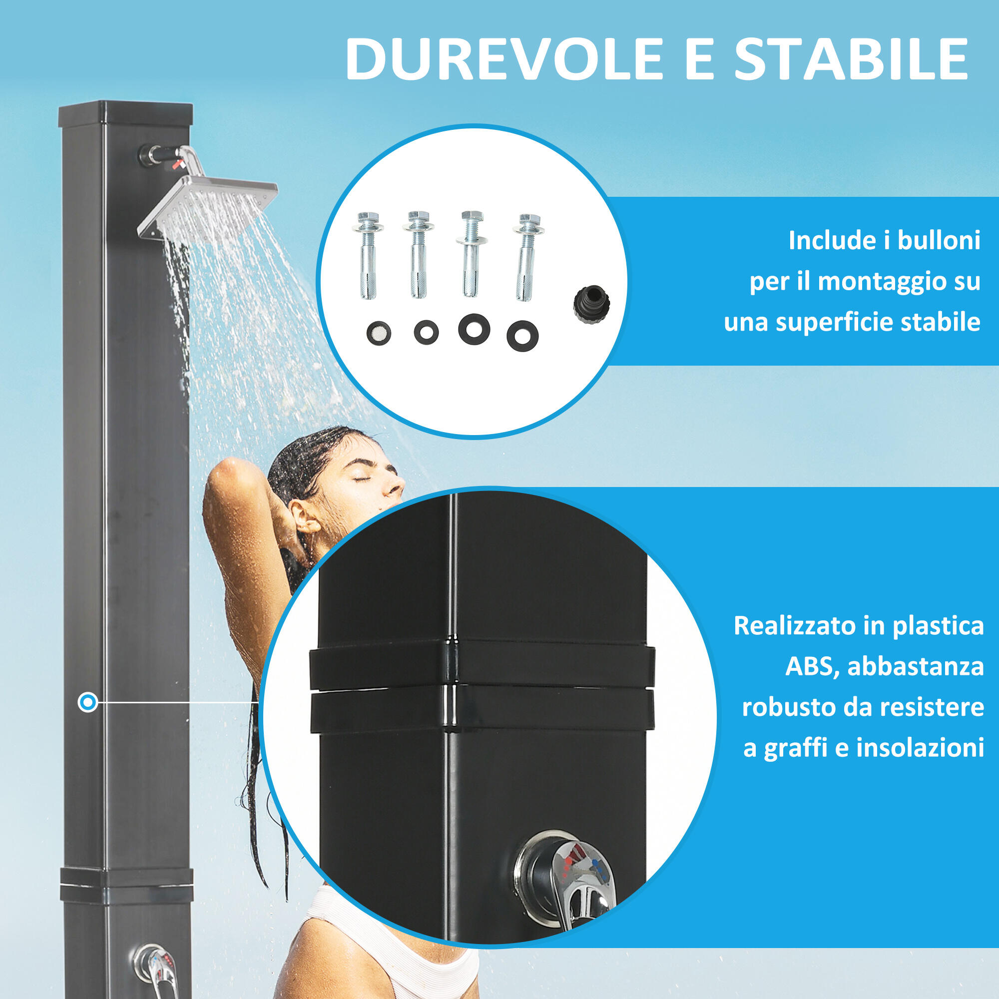 Outsunny Doccia Solare 40L Temperatura 60°C Soffione Girevole e Rubinetto Piedi 7/7