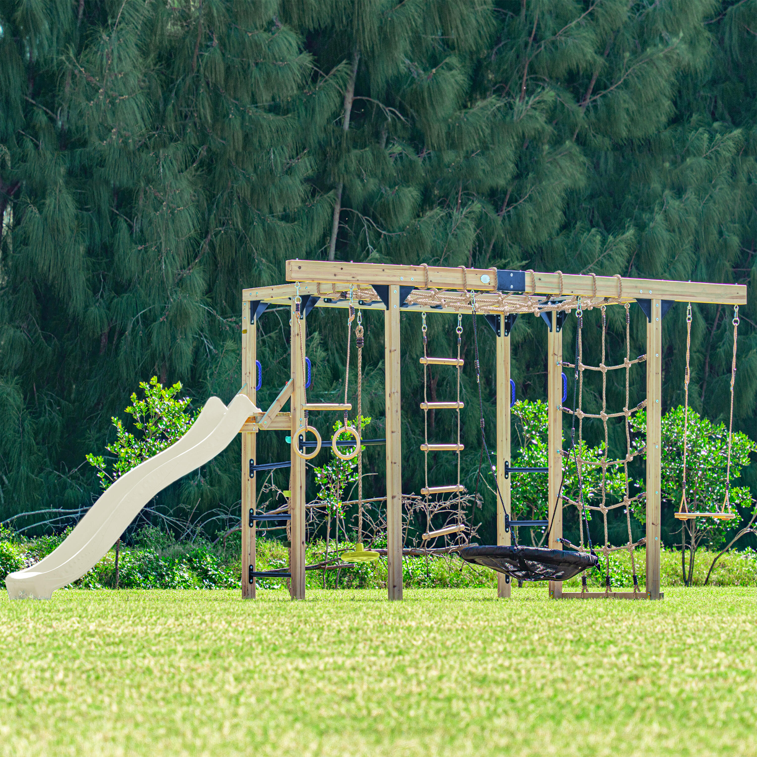 Parque Infantil Boris en madera/Estructura para trepar - Tobogán crema 6/7