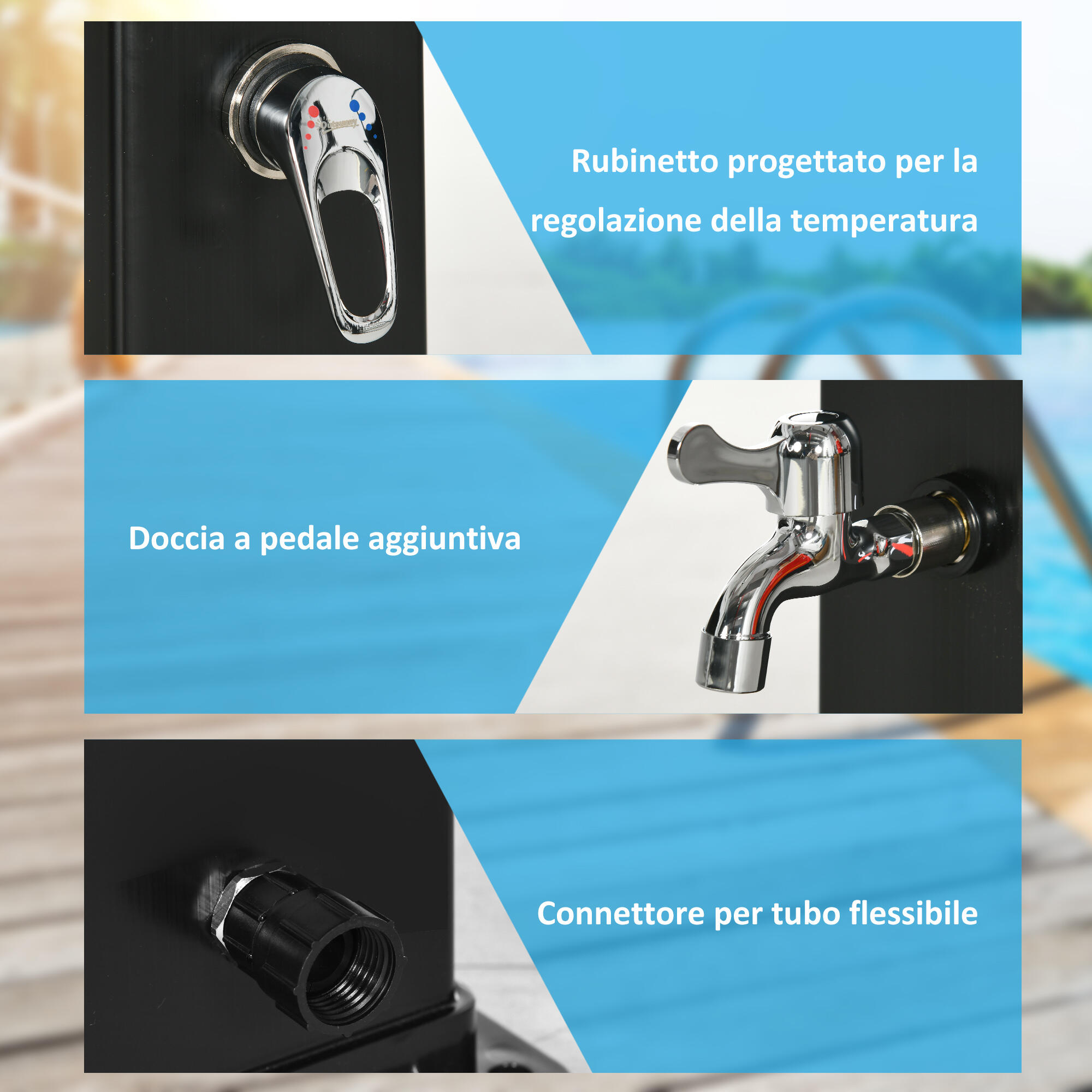 Outsunny Doccia Solare 40L Temperatura 60°C Soffione Girevole e Rubinetto Piedi 5/7