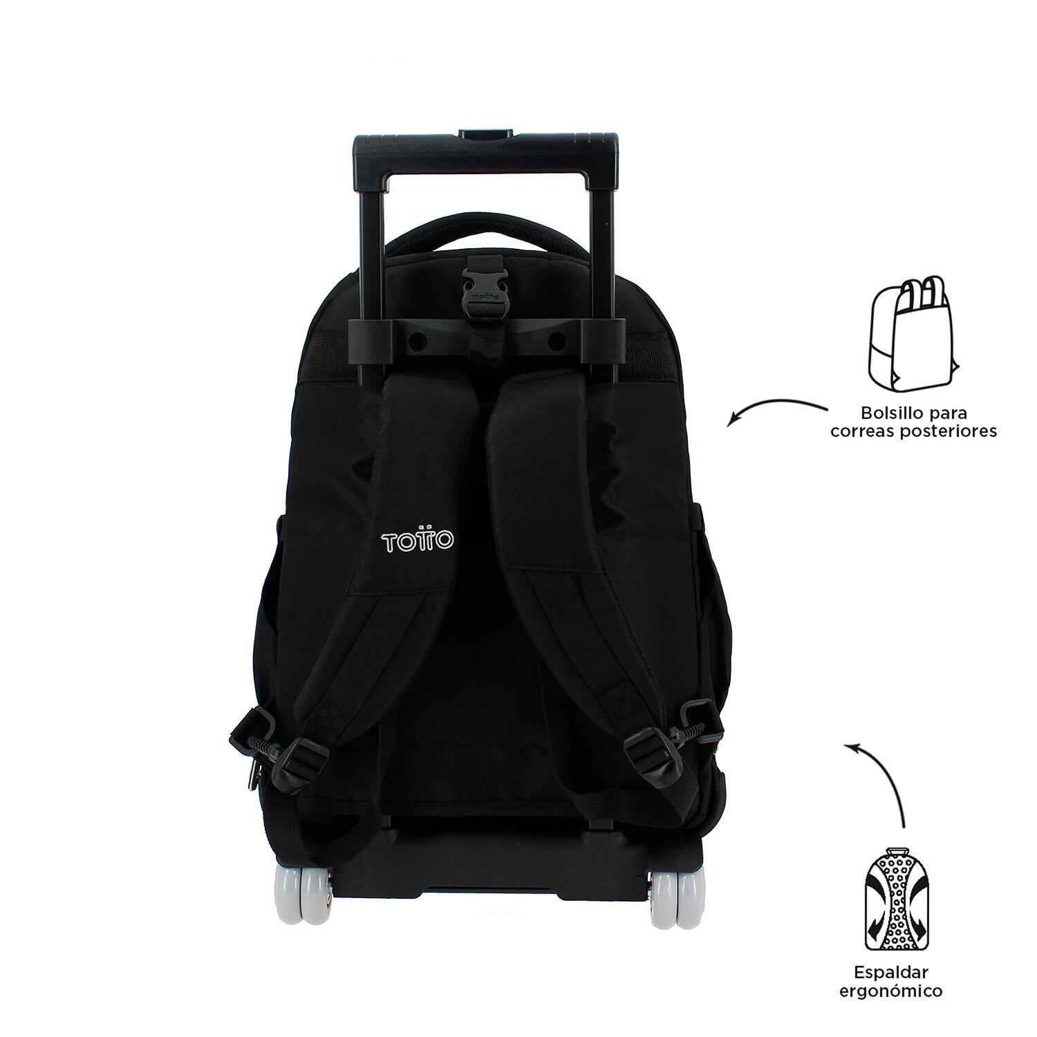 Totto Mochila escolar ruedas Tiza Desmontable Negro Poliéster reciclado 32 x 45 3/5