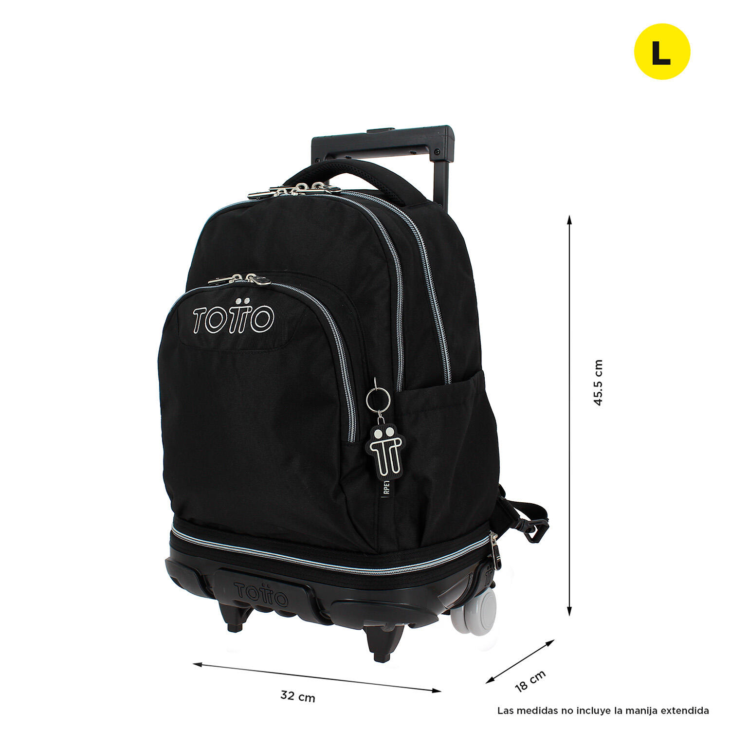 Totto Mochila escolar ruedas Tiza Desmontable Negro Poliéster reciclado 32 x 45 2/5
