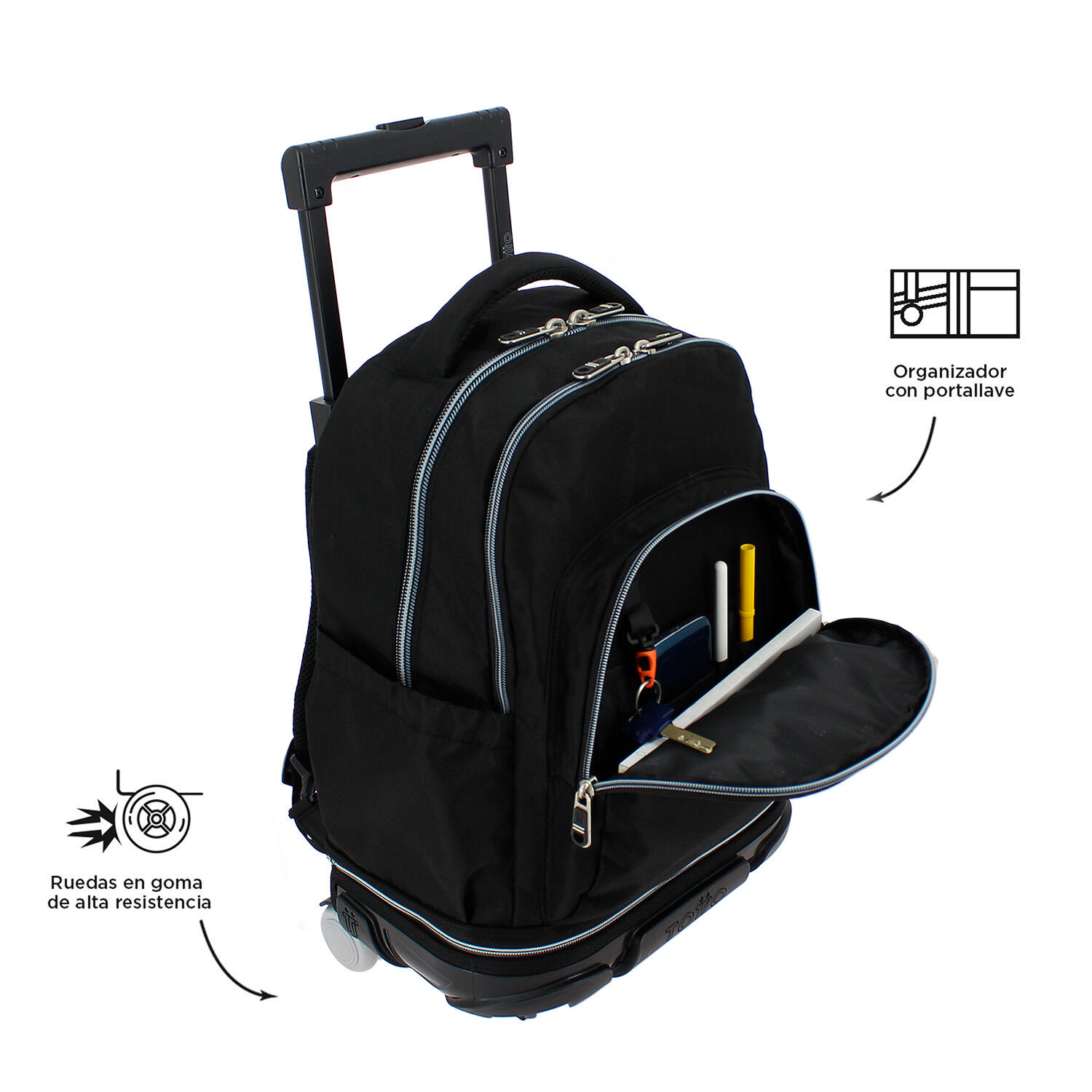 Totto Mochila escolar ruedas Tiza Desmontable Negro Poliéster reciclado 32 x 45 5/5