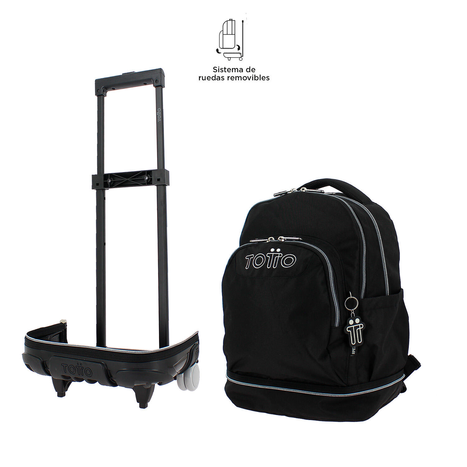 Totto Mochila escolar ruedas Tiza Desmontable Negro Poliéster reciclado 32 x 45 4/5
