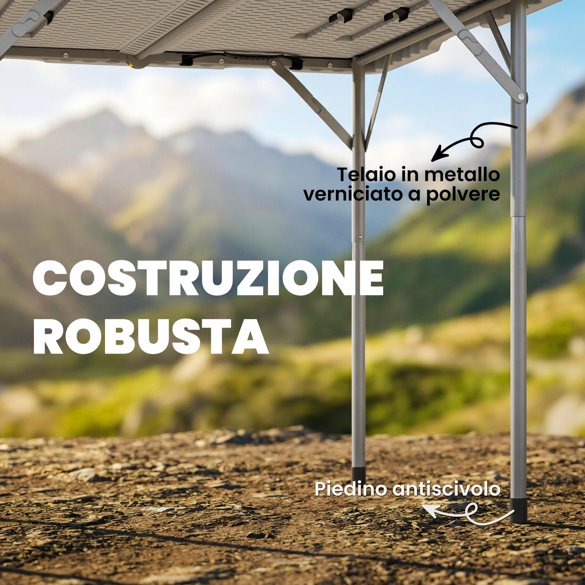 Outsunny Tavolo da Campeggio Pieghevole in Metallo e HDPE 86x86x74cm Bianco 4/7