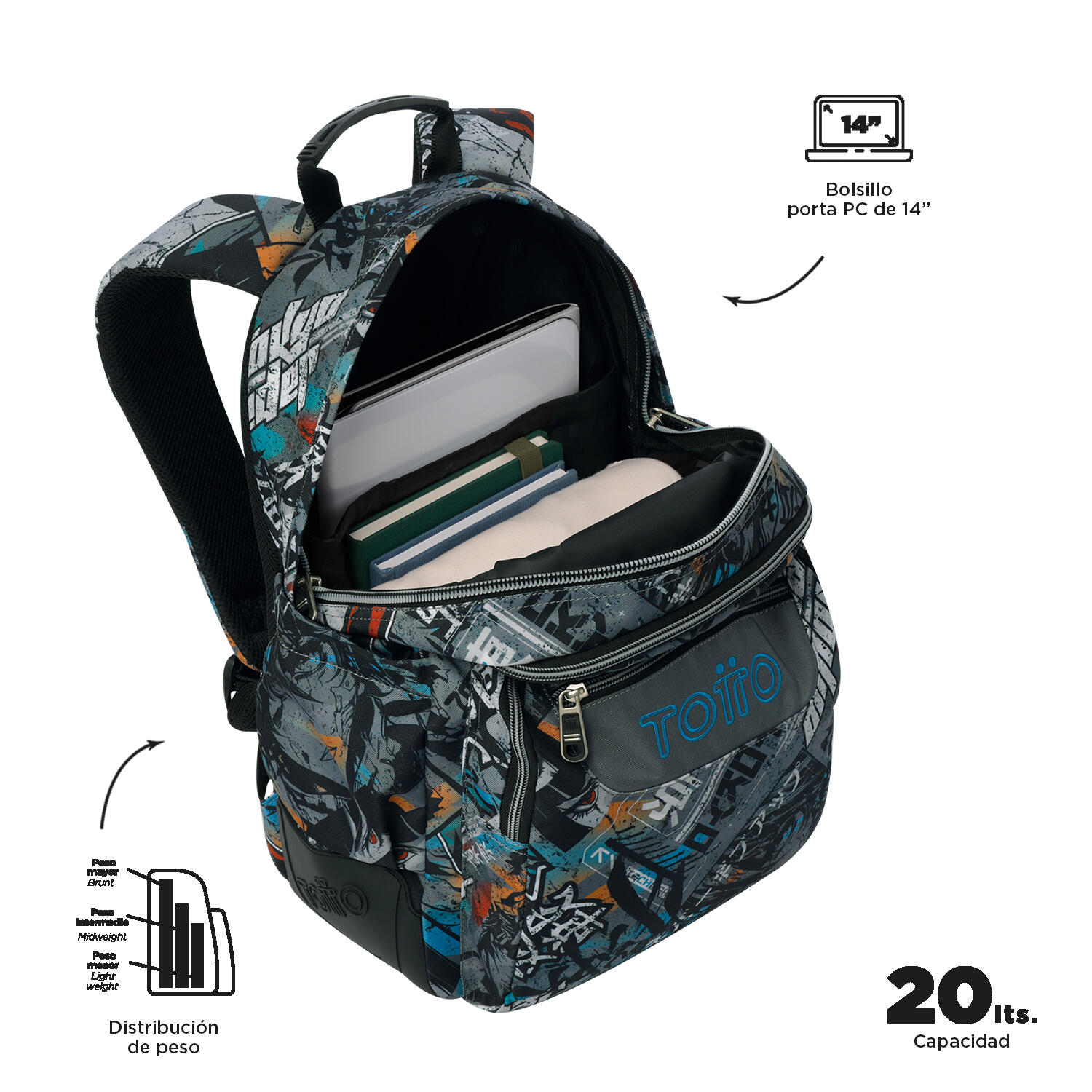 Totto Mochila escolar Rayol Okubo Poliéster reciclado 33 x 44 x 13.5 cm 4/5