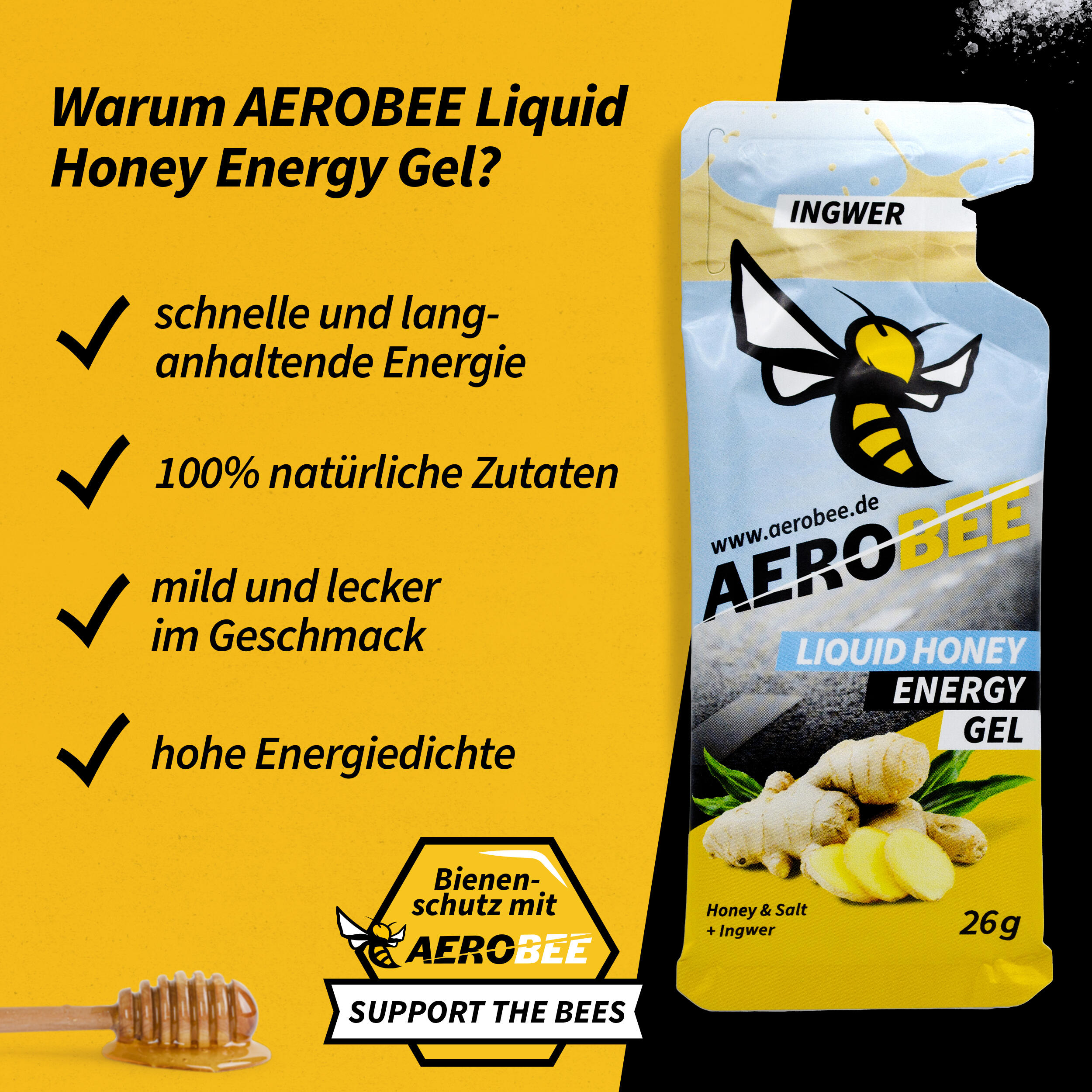 10er Pack AEROBEE Ingwer LIQUID Energy Gel 3/7