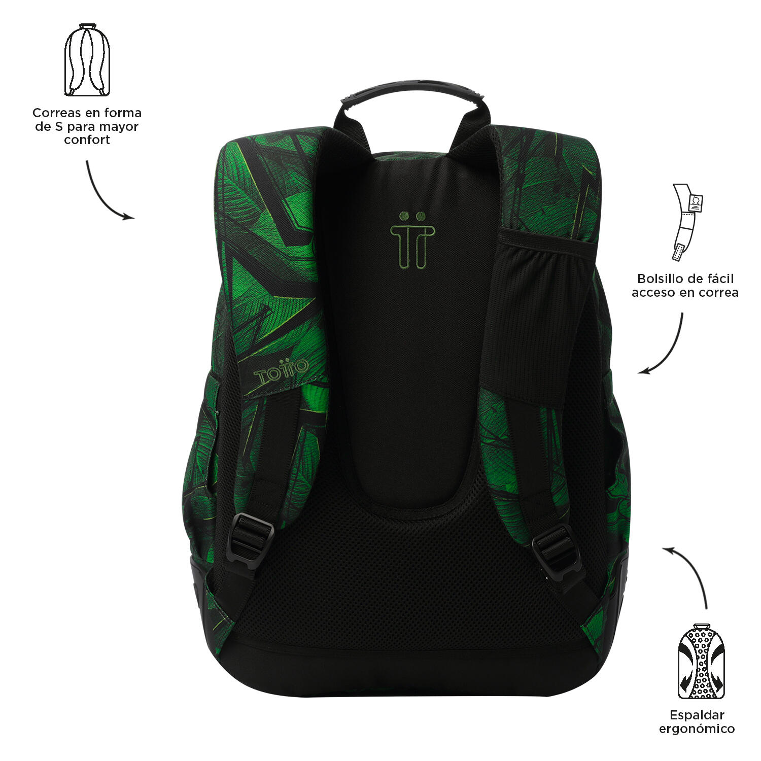 Totto Mochila escolar Rayol Jhony Jungle Poliéster reciclado 33 x 44 x 13.5 cm 3/5