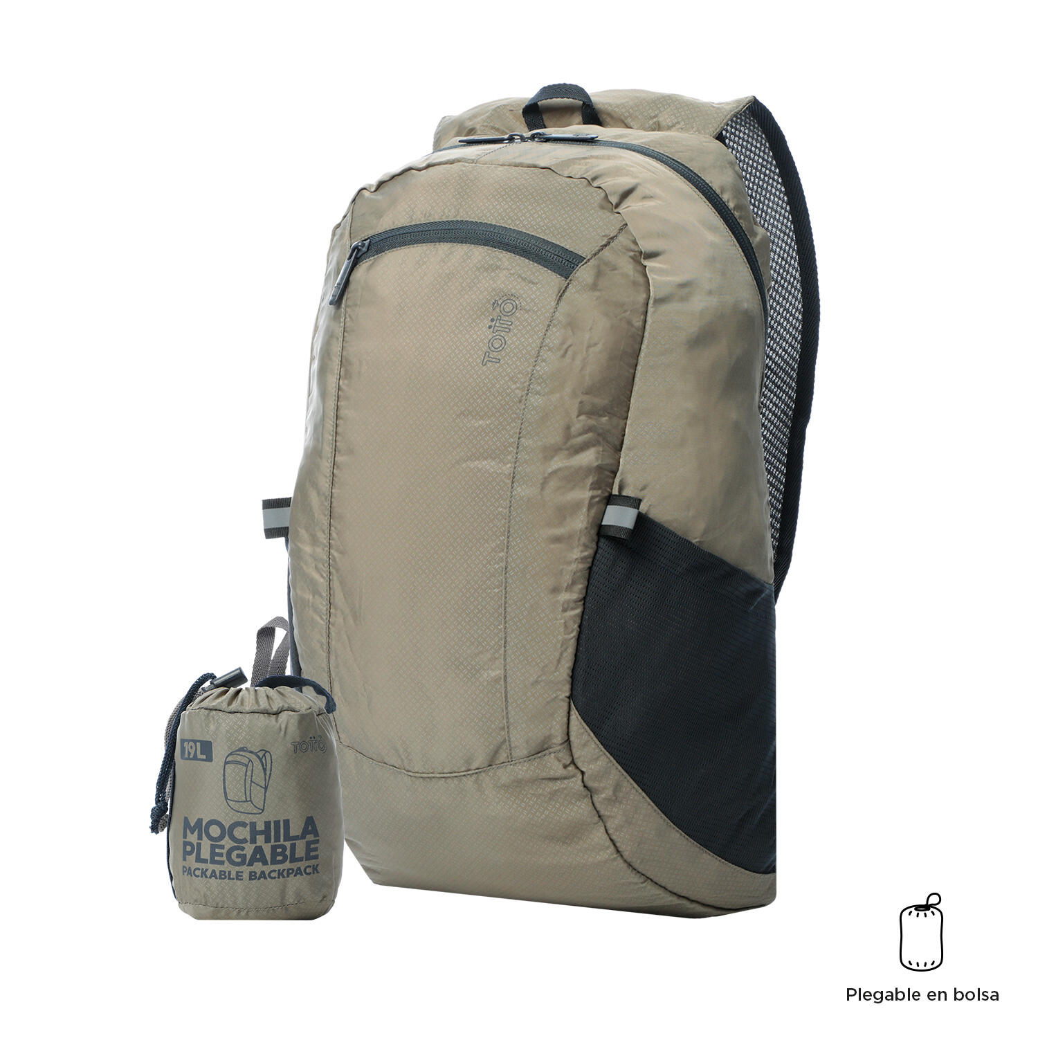 Totto Mochila plegable plegable Desert Taupe Lona Poliéster 27.5 x 43 x 14.5 cm 2/5