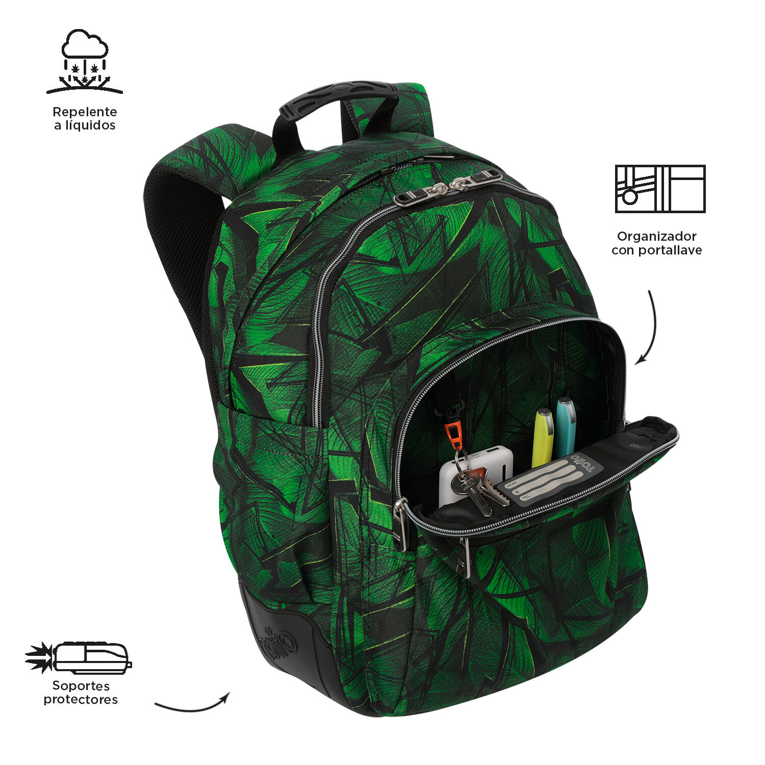 Totto Mochila escolar Rayol Jhony Jungle Poliéster reciclado 33 x 44 x 13.5 cm 5/5
