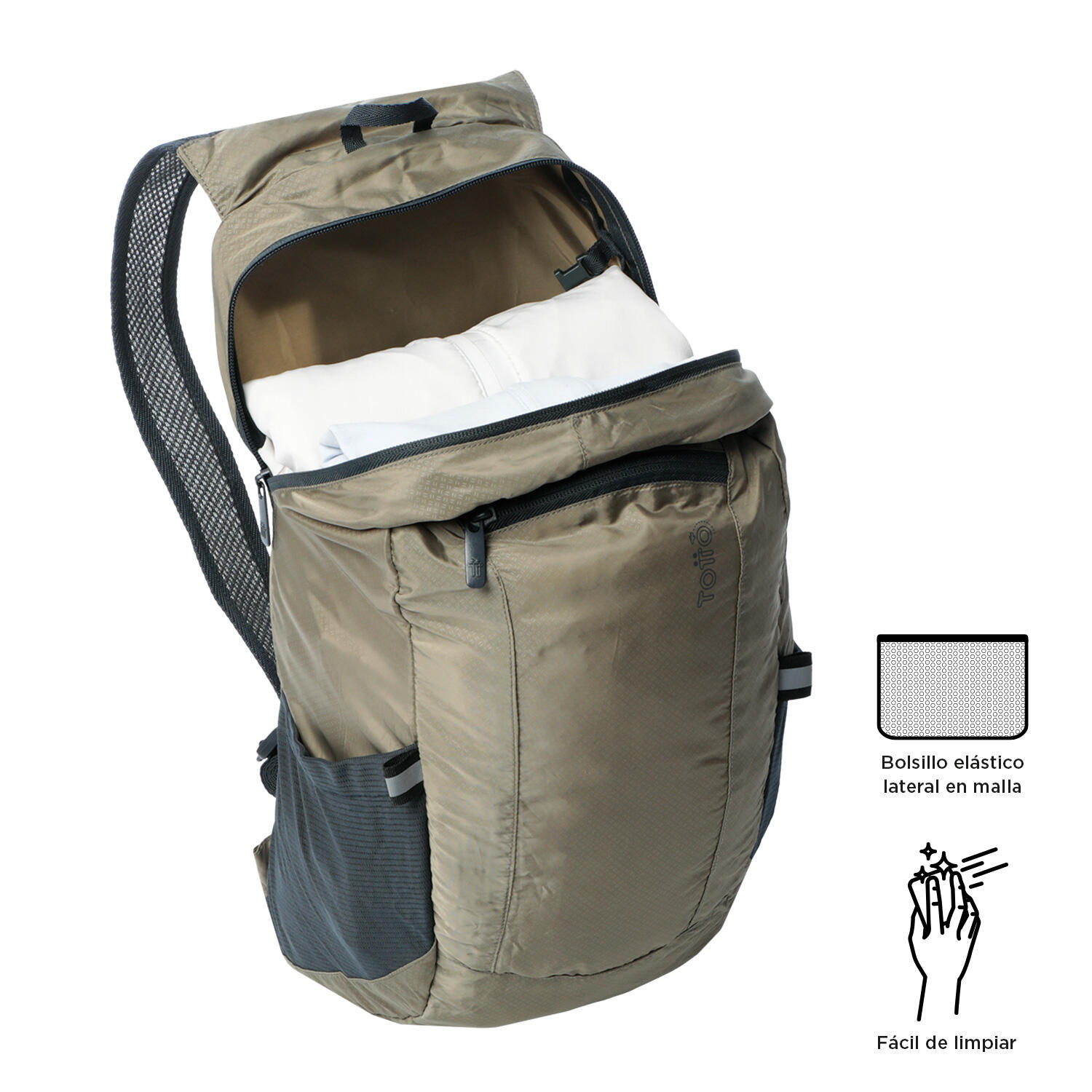 Totto Mochila plegable plegable Desert Taupe Lona Poliéster 27.5 x 43 x 14.5 cm 4/5