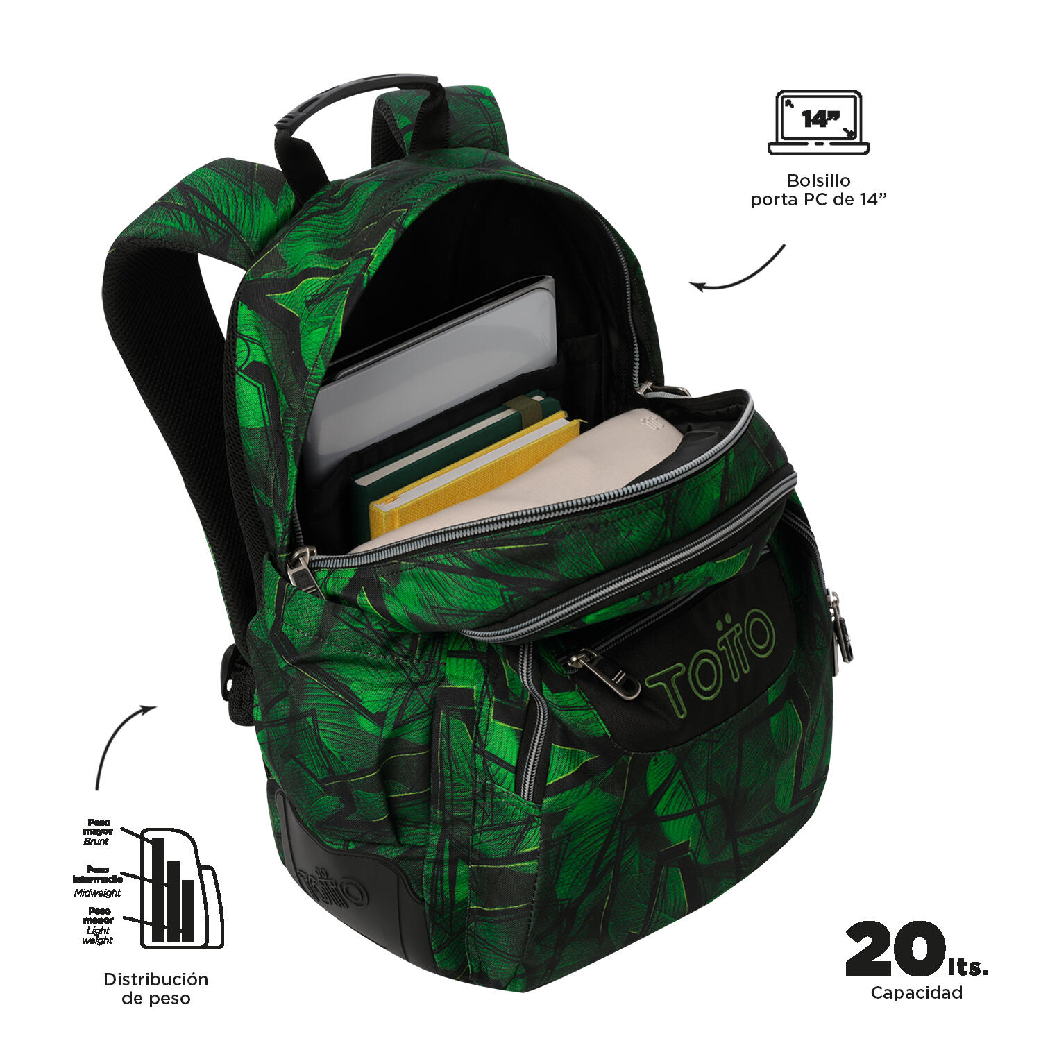 Totto Mochila escolar Rayol Jhony Jungle Poliéster reciclado 33 x 44 x 13.5 cm 4/5