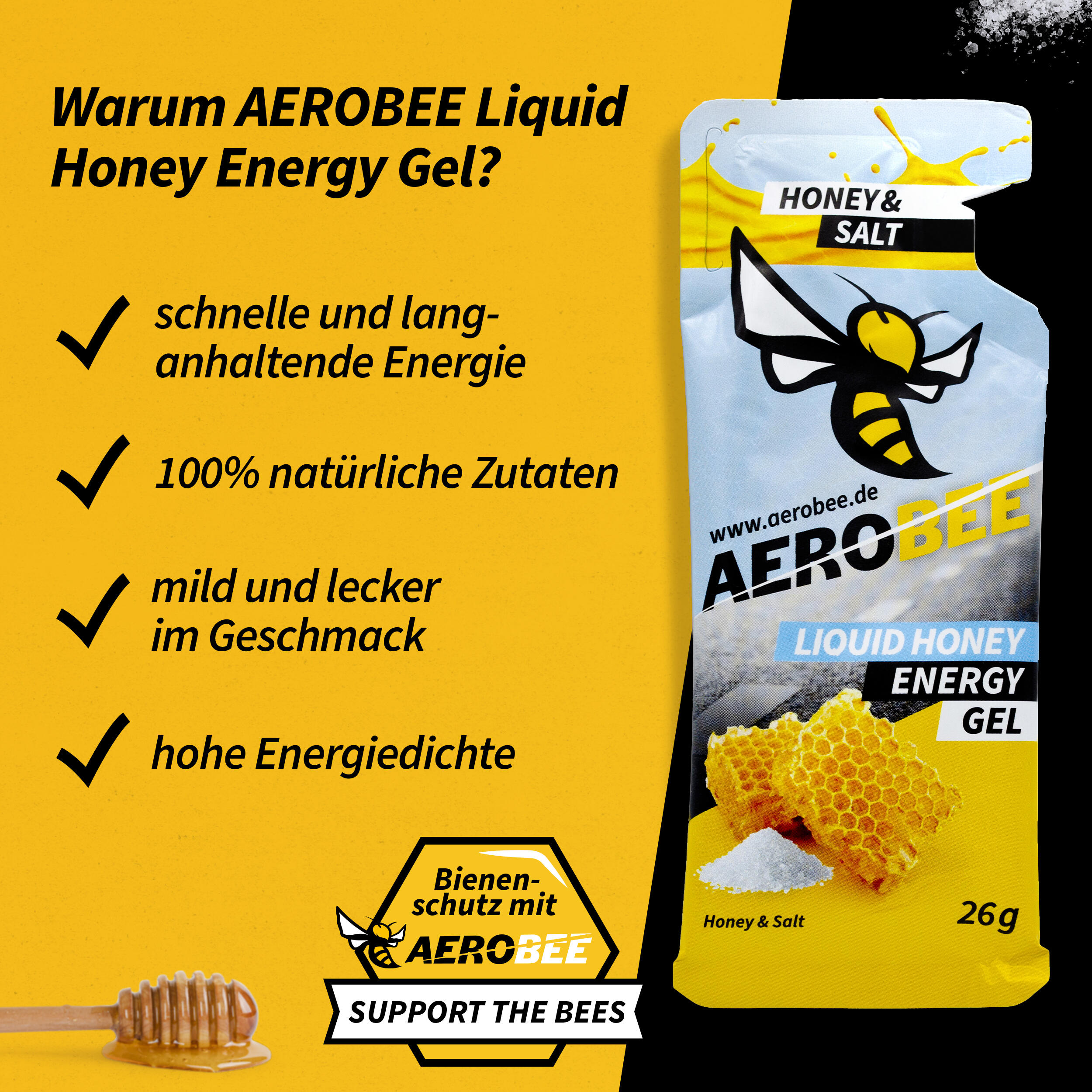 10er Pack AEROBEE Honey & Salt LIQUID Energy Gel 3/7