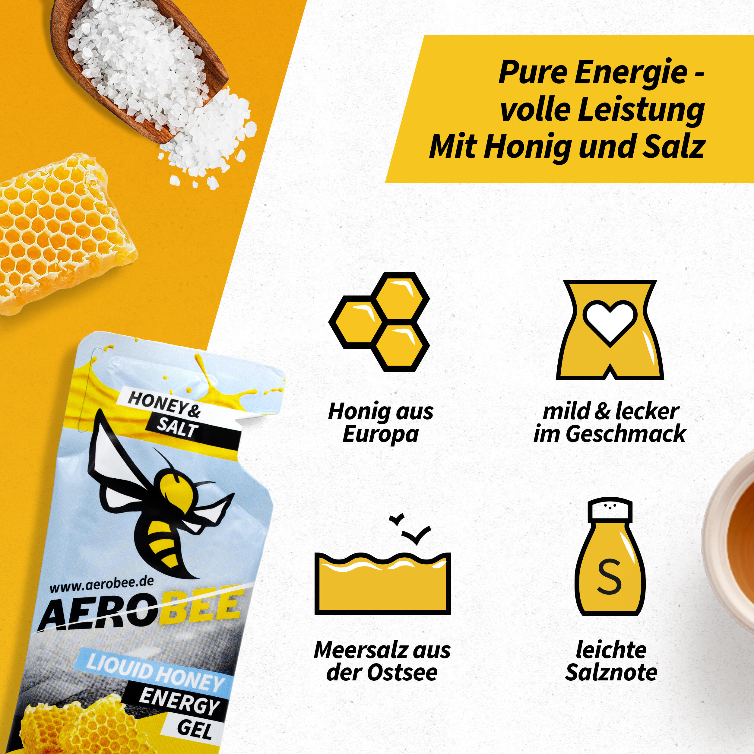 10er Pack AEROBEE Honey & Salt LIQUID Energy Gel 2/7