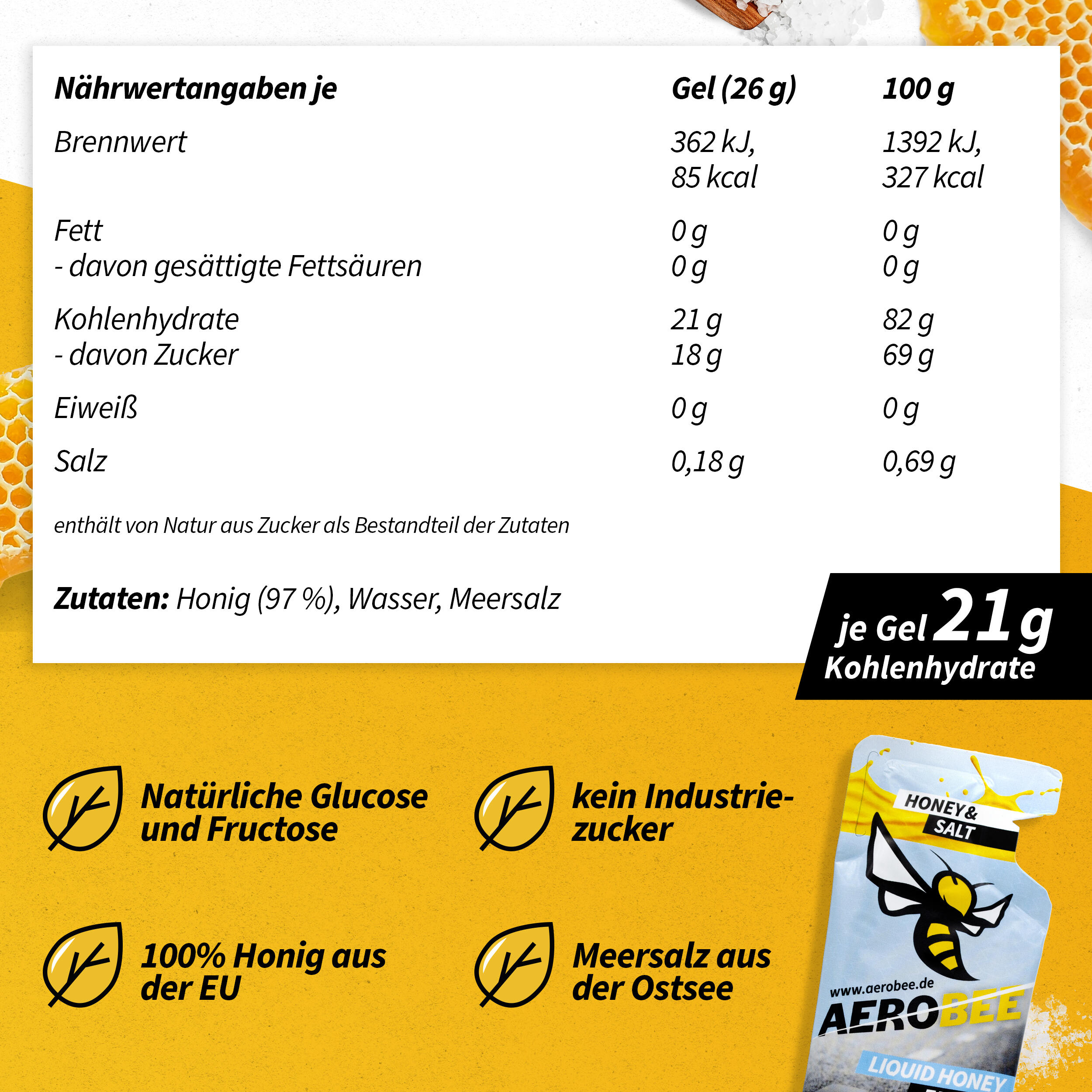 10er Pack AEROBEE Honey & Salt LIQUID Energy Gel 5/7