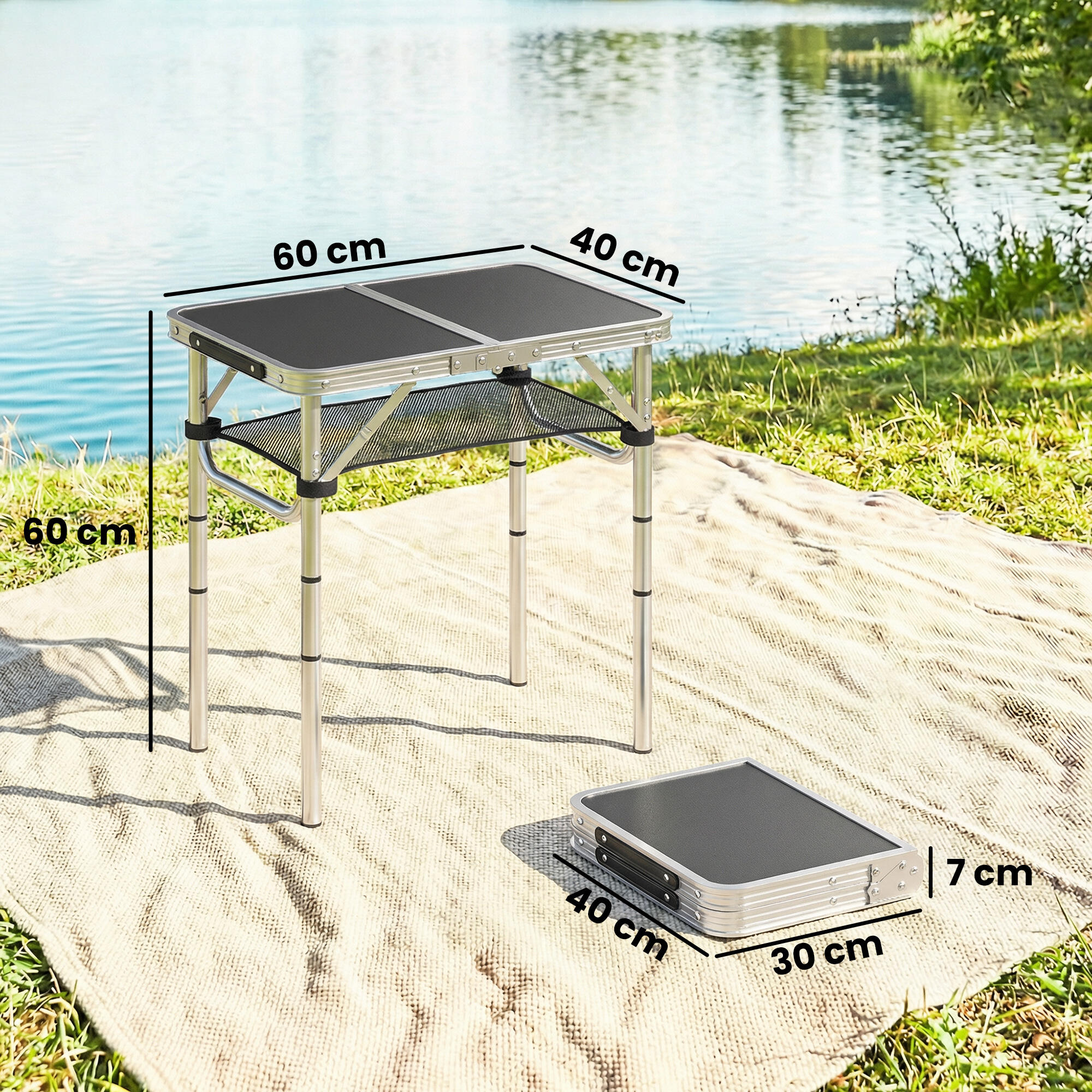 Outsunny Tavolo da Campeggio Pieghevole con 4 Altezze, 60cm, Nero 3/7