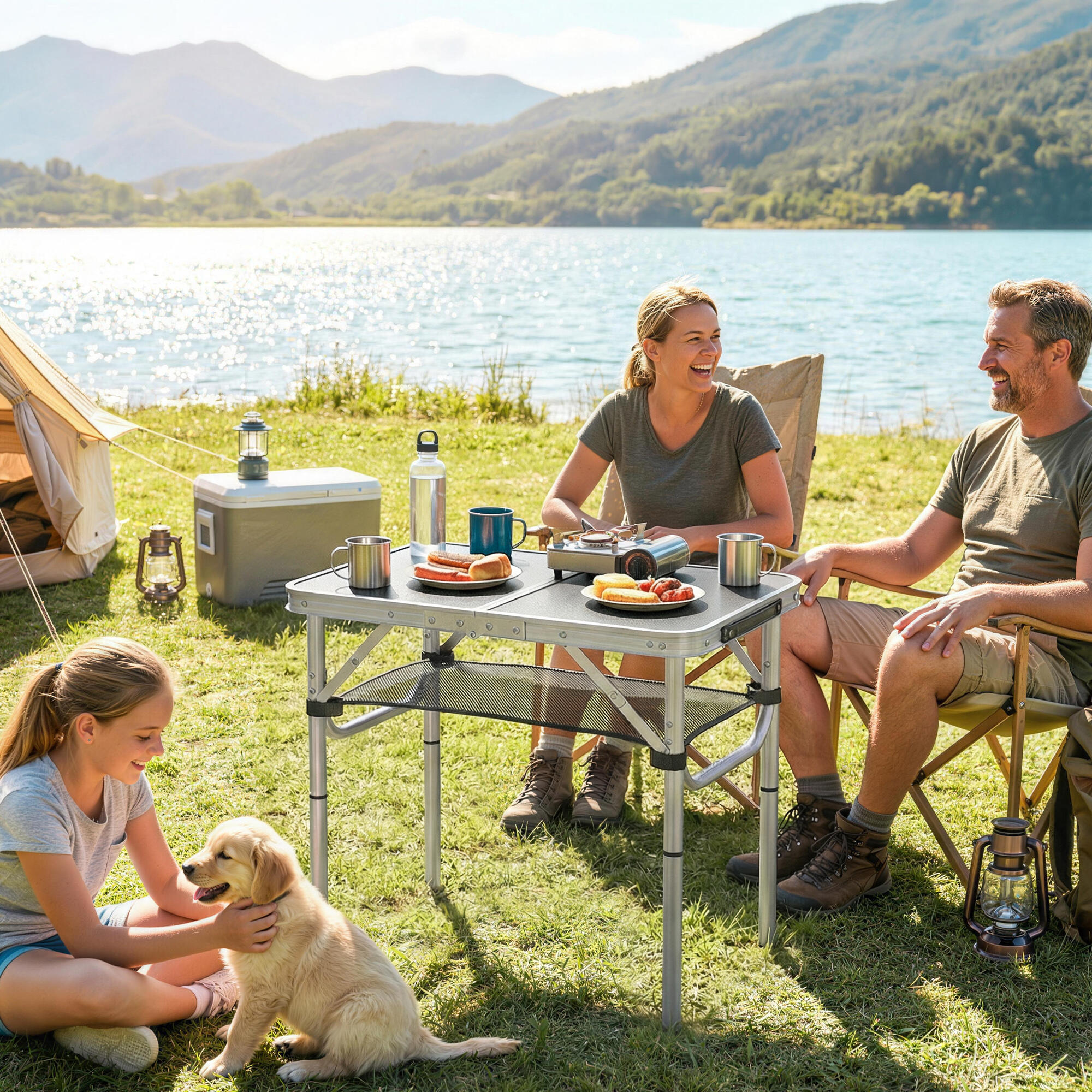 Outsunny Tavolo da Campeggio Pieghevole con 4 Altezze, 60cm, Nero 2/7
