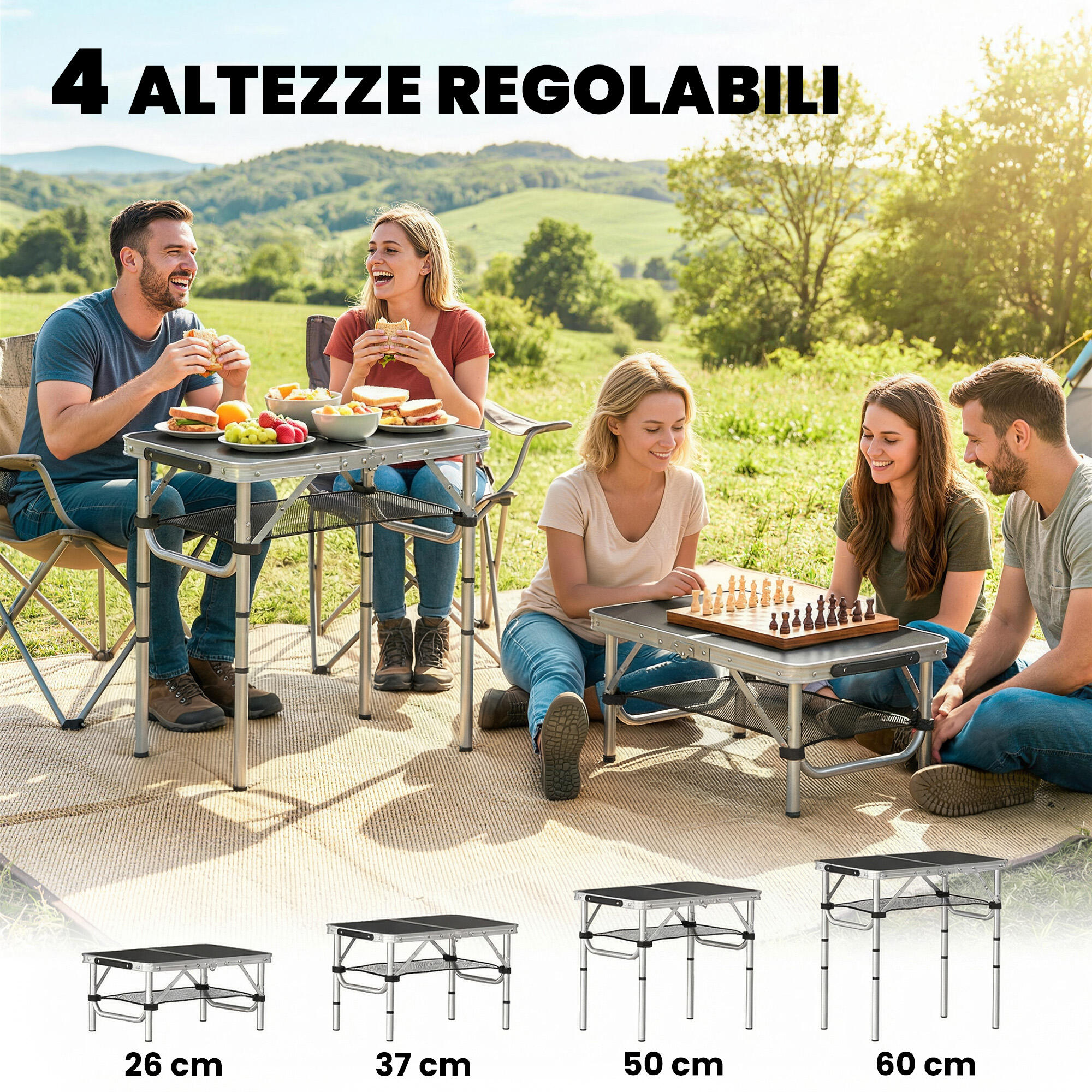 Outsunny Tavolo da Campeggio Pieghevole con 4 Altezze, 60cm, Nero 5/7