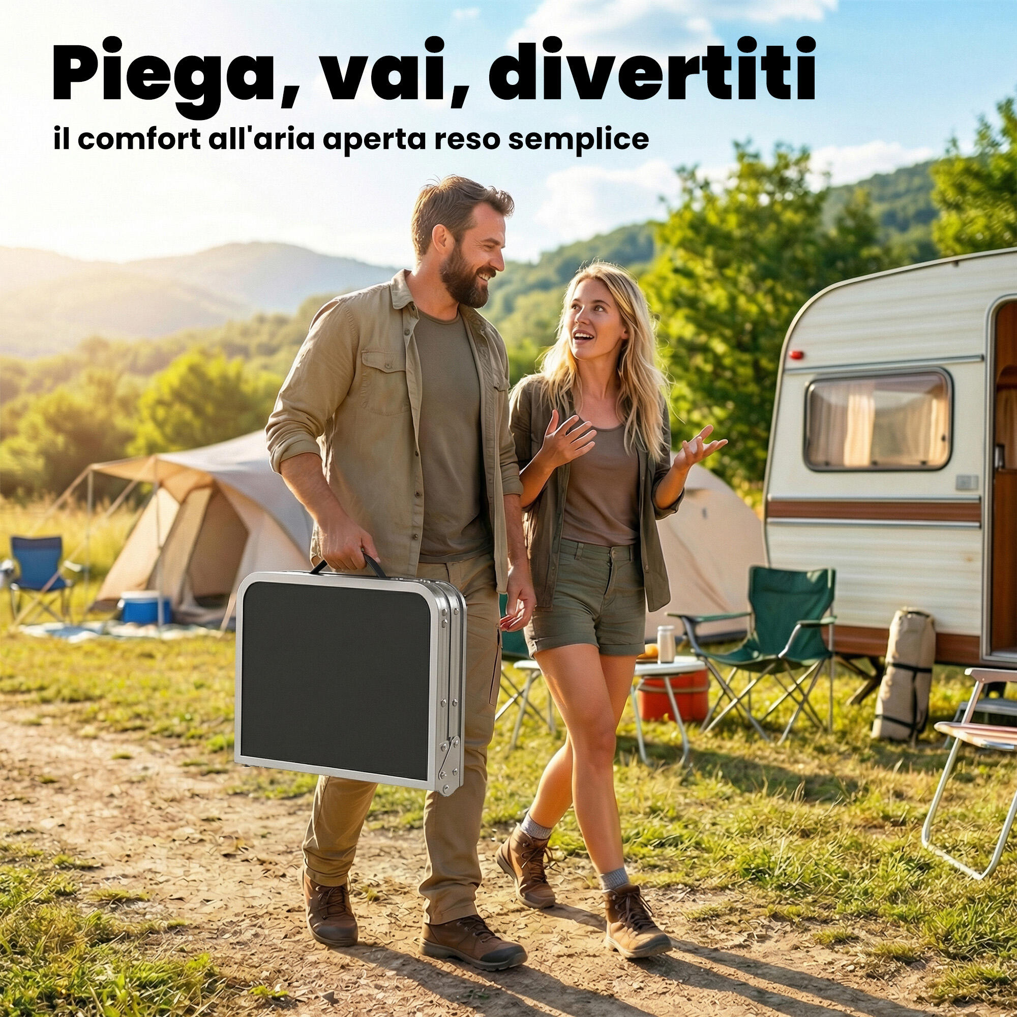 Outsunny Tavolo da Campeggio Pieghevole con 4 Altezze, 60cm, Nero 4/7