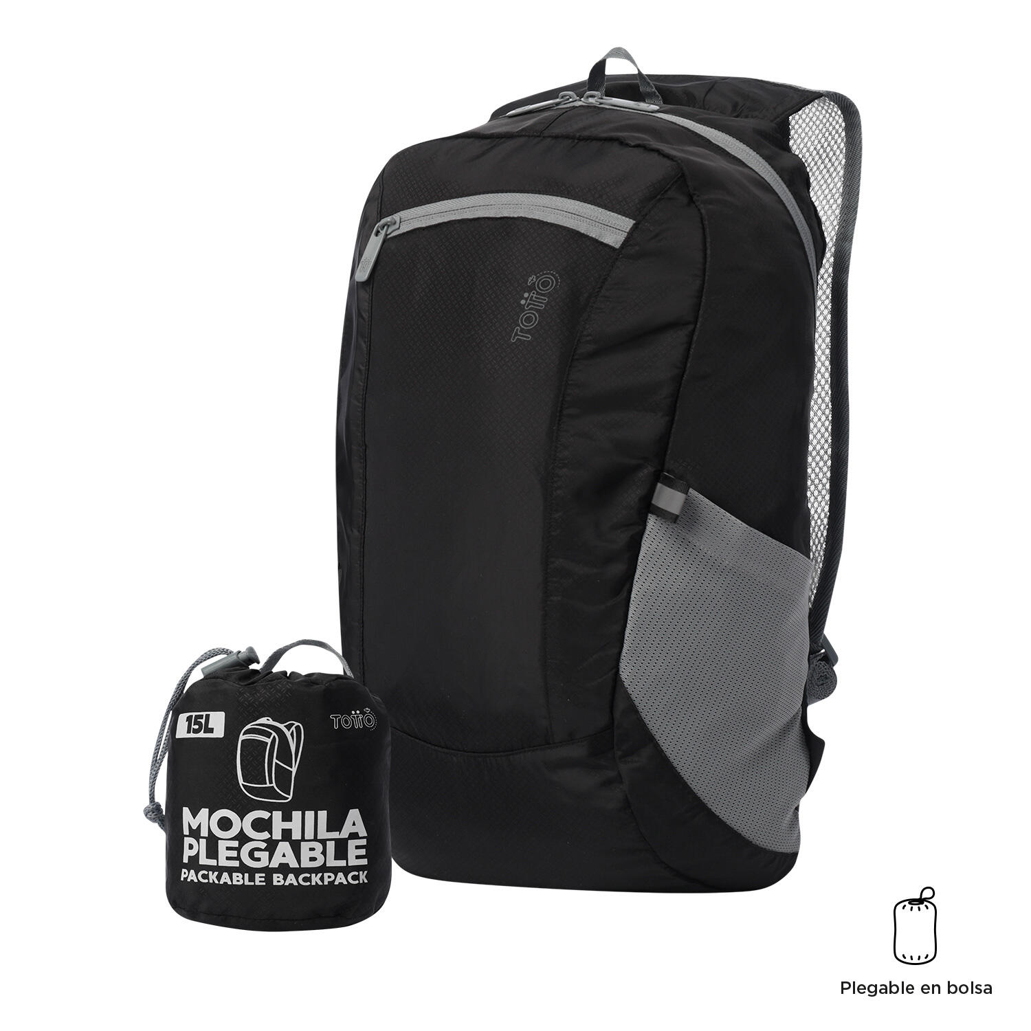 Totto Mochila plegable plegable Negro Poliéster 27 x 42 x 14 cm 2/5