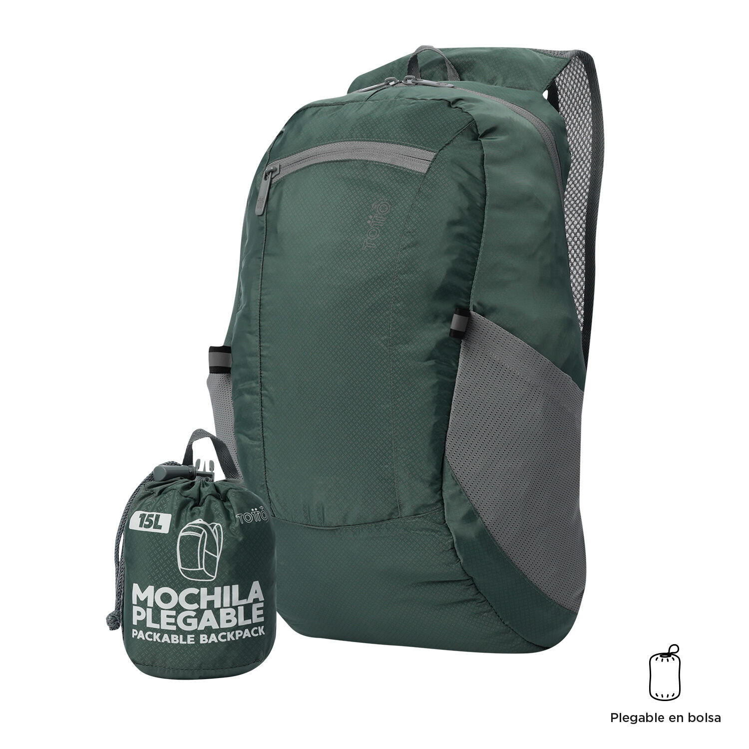 Totto Mochila plegable plegable Silver Pine Poliéster 27 x 42 x 14 cm 2/5