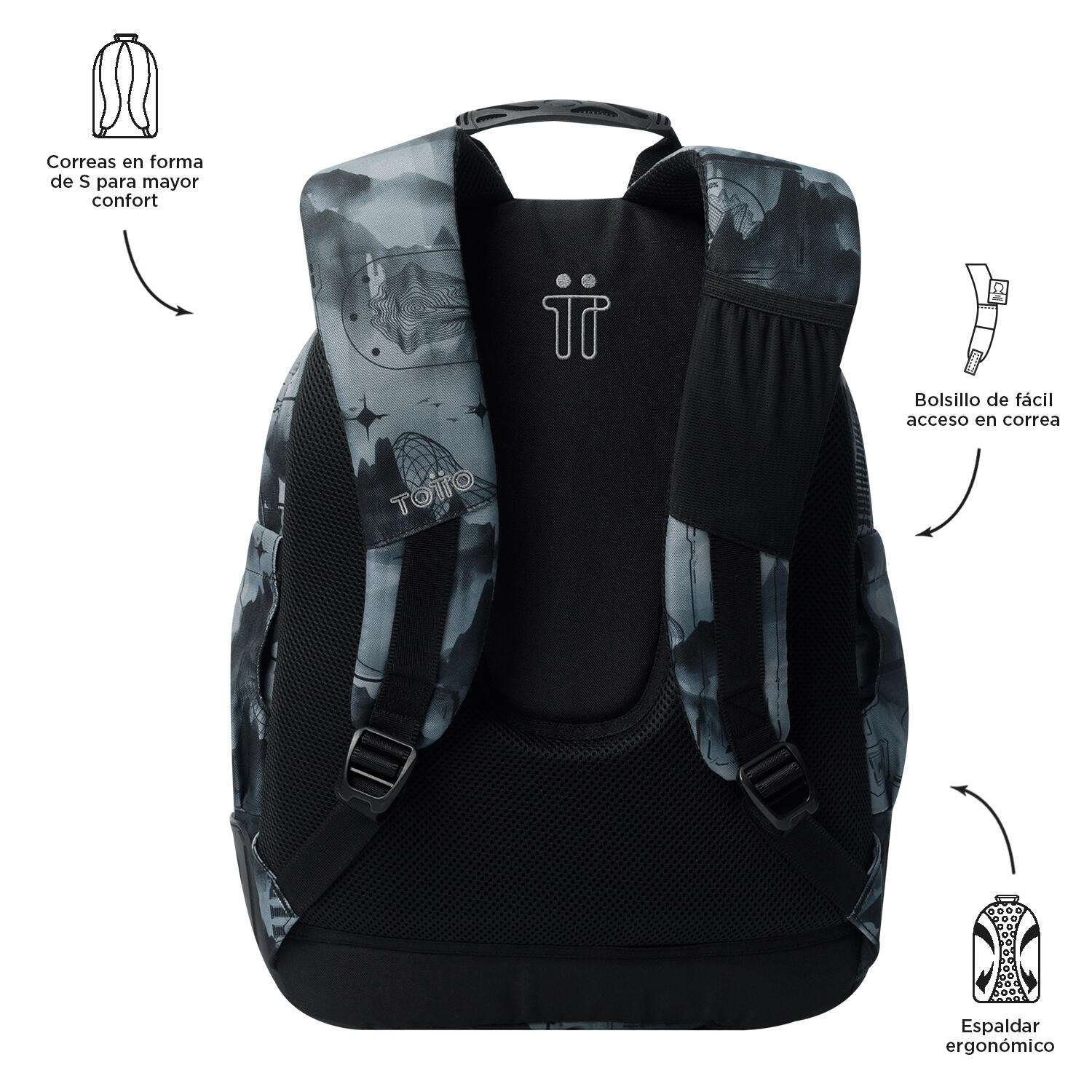 Totto Mochila escolar Rayol Digital Hill Poliéster reciclado 33 x 44 x 13.5 cm 3/5