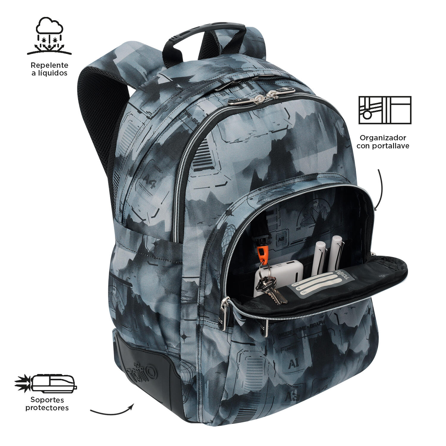 Totto Mochila escolar Rayol Digital Hill Poliéster reciclado 33 x 44 x 13.5 cm 5/5