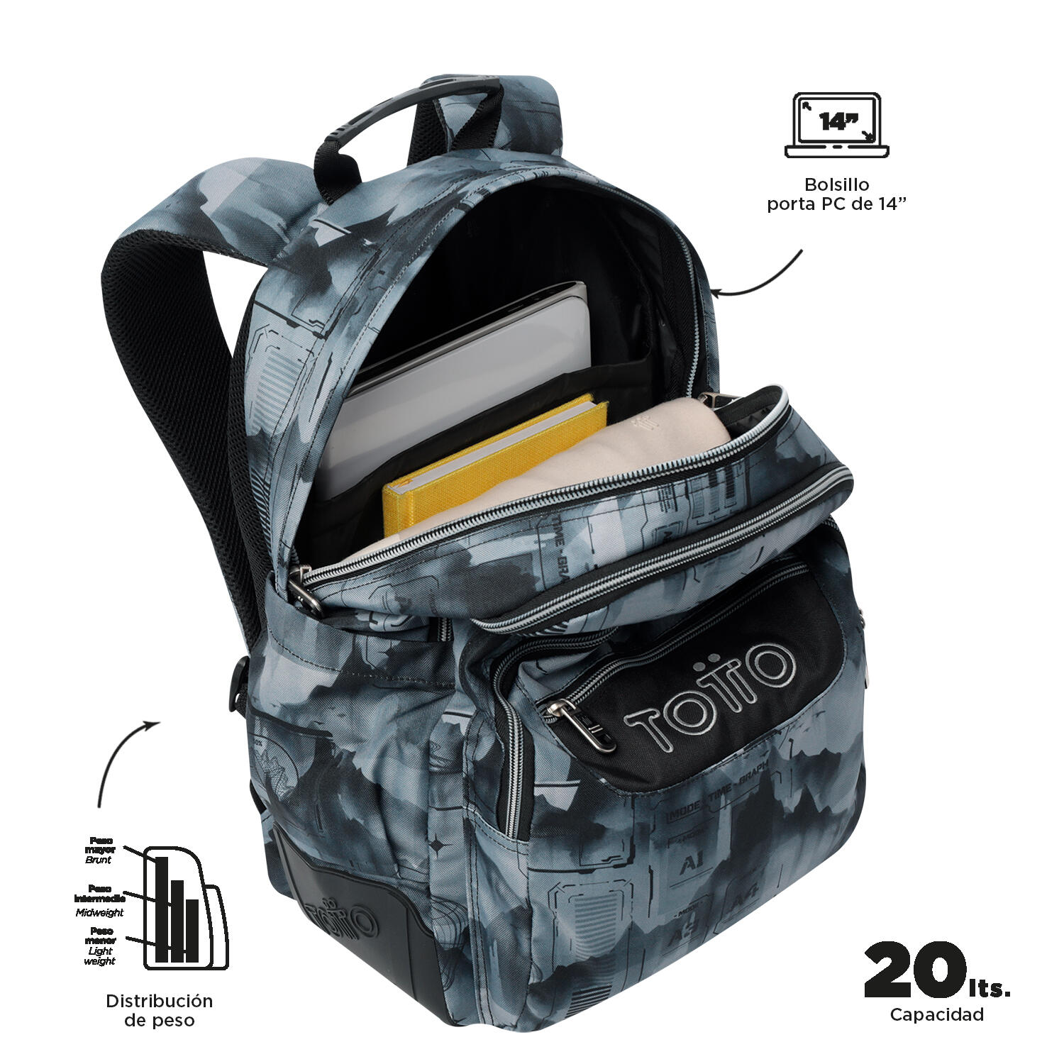 Totto Mochila escolar Rayol Digital Hill Poliéster reciclado 33 x 44 x 13.5 cm 4/5