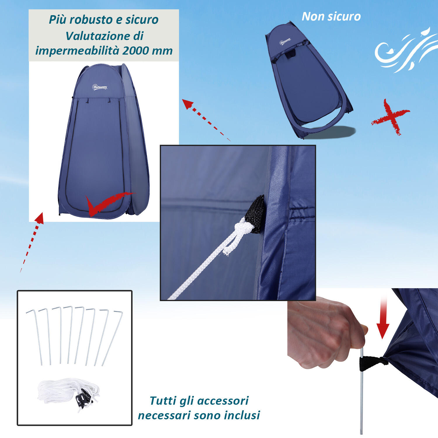 Outsunny Tenda da Doccia Pop Up Impermeabile in Poliestere Blu Navy 6/7