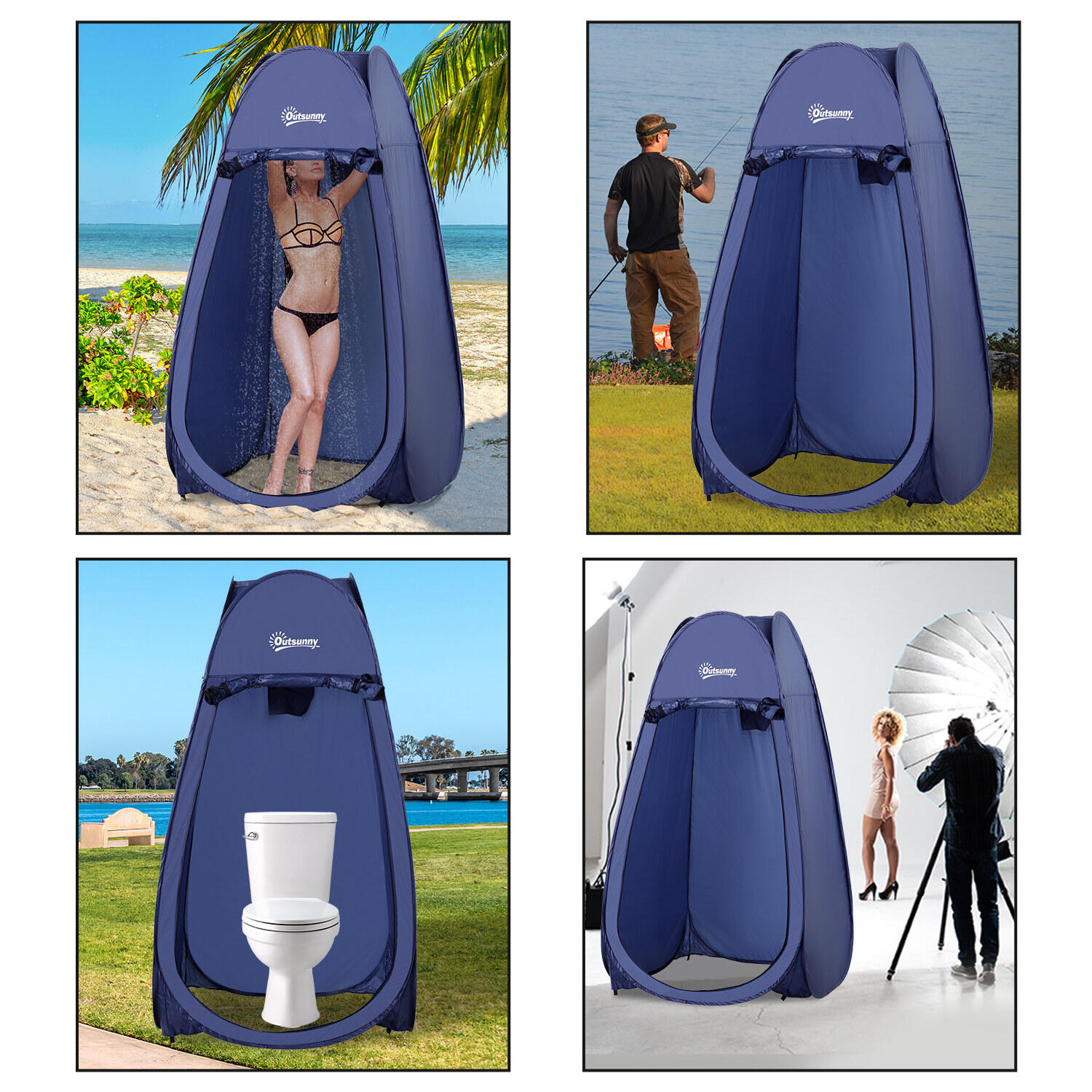 Outsunny Tenda da Doccia Pop Up Impermeabile in Poliestere Blu Navy 7/7