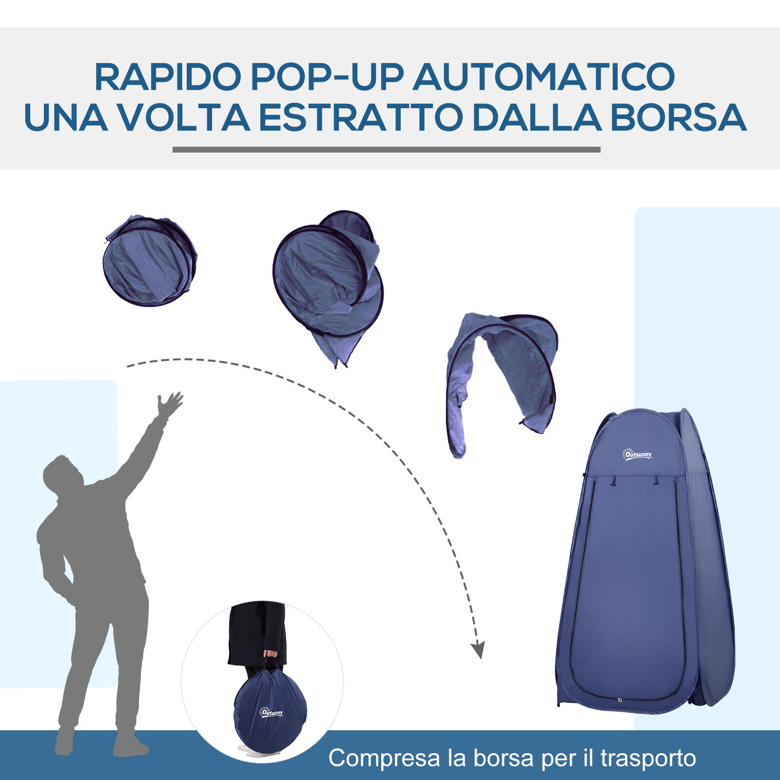 Outsunny Tenda da Doccia Pop Up Impermeabile in Poliestere Blu Navy 4/7