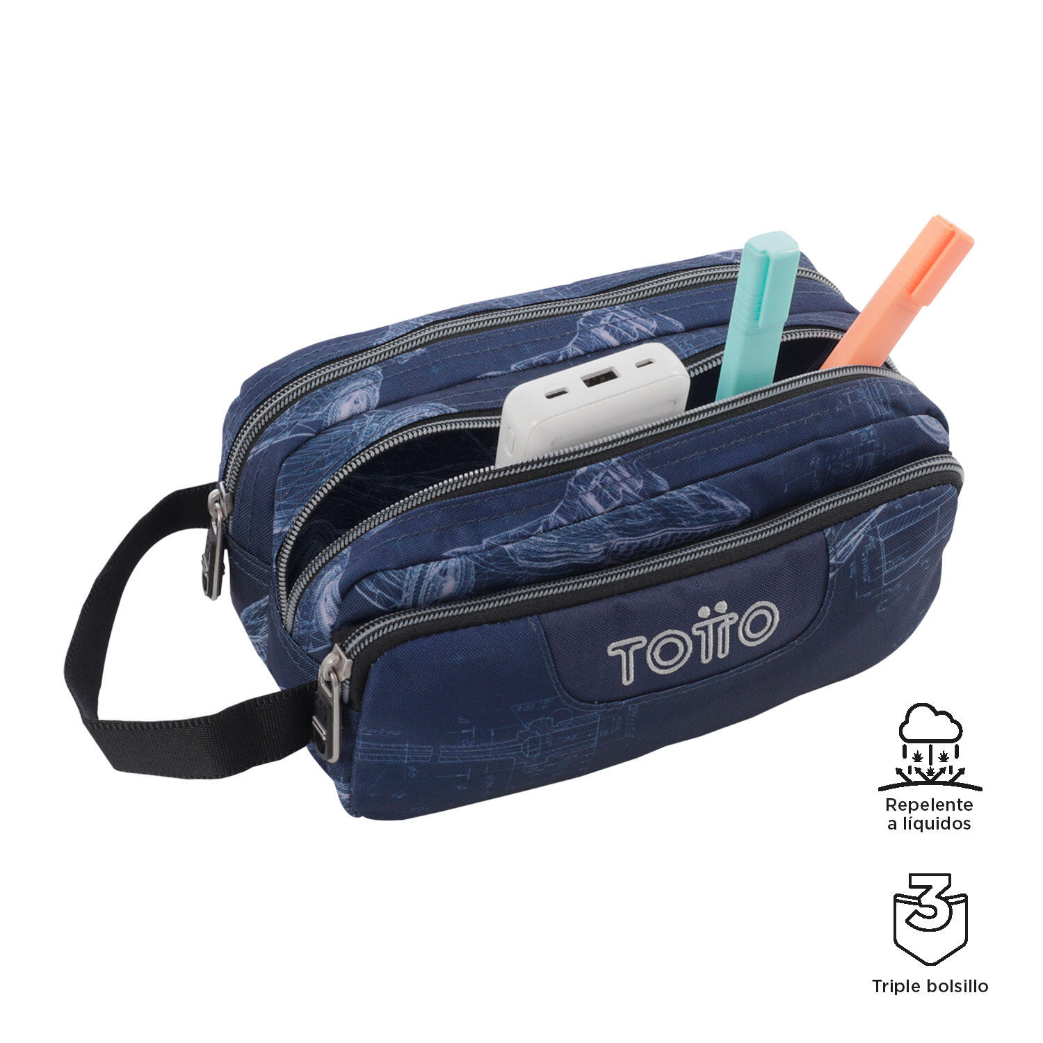 Totto Estuche escolar Agapec Blueprint Poliéster reciclado 23 x 11.5 x 10.5 cm 3/4