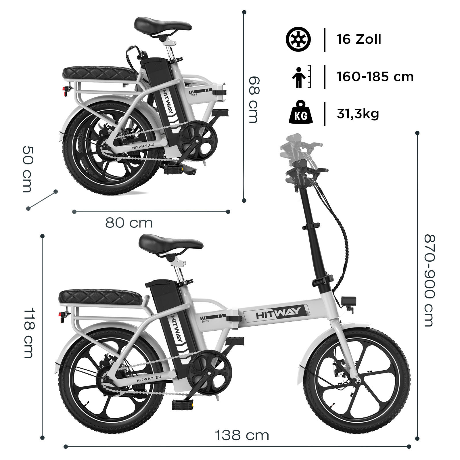Bici elettrica pieghevole 16" 13ah 100km BK5 APP 7/7