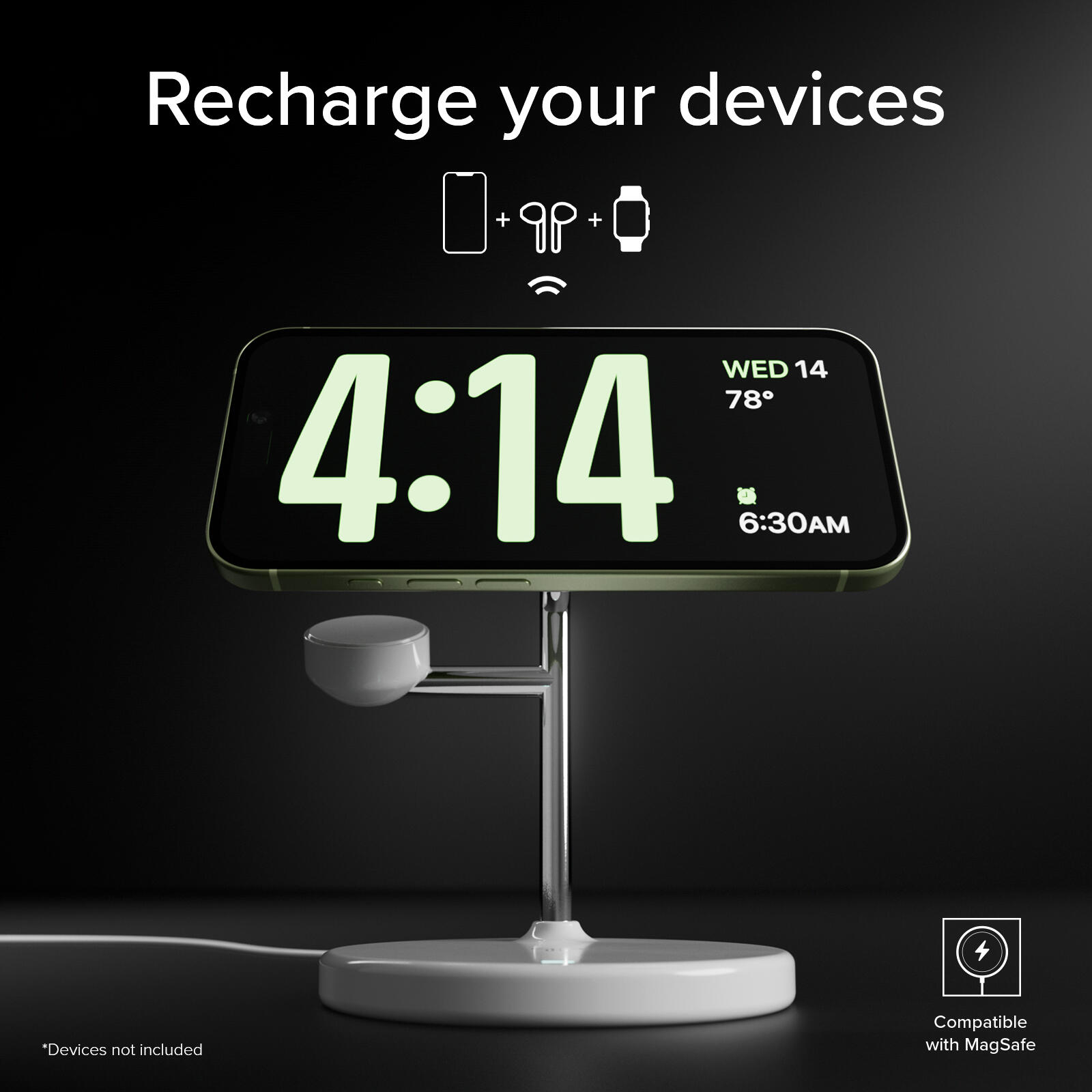 Station de recharge Qi2 3‑en‑1 pour iPhone/Android/Watch 4/7