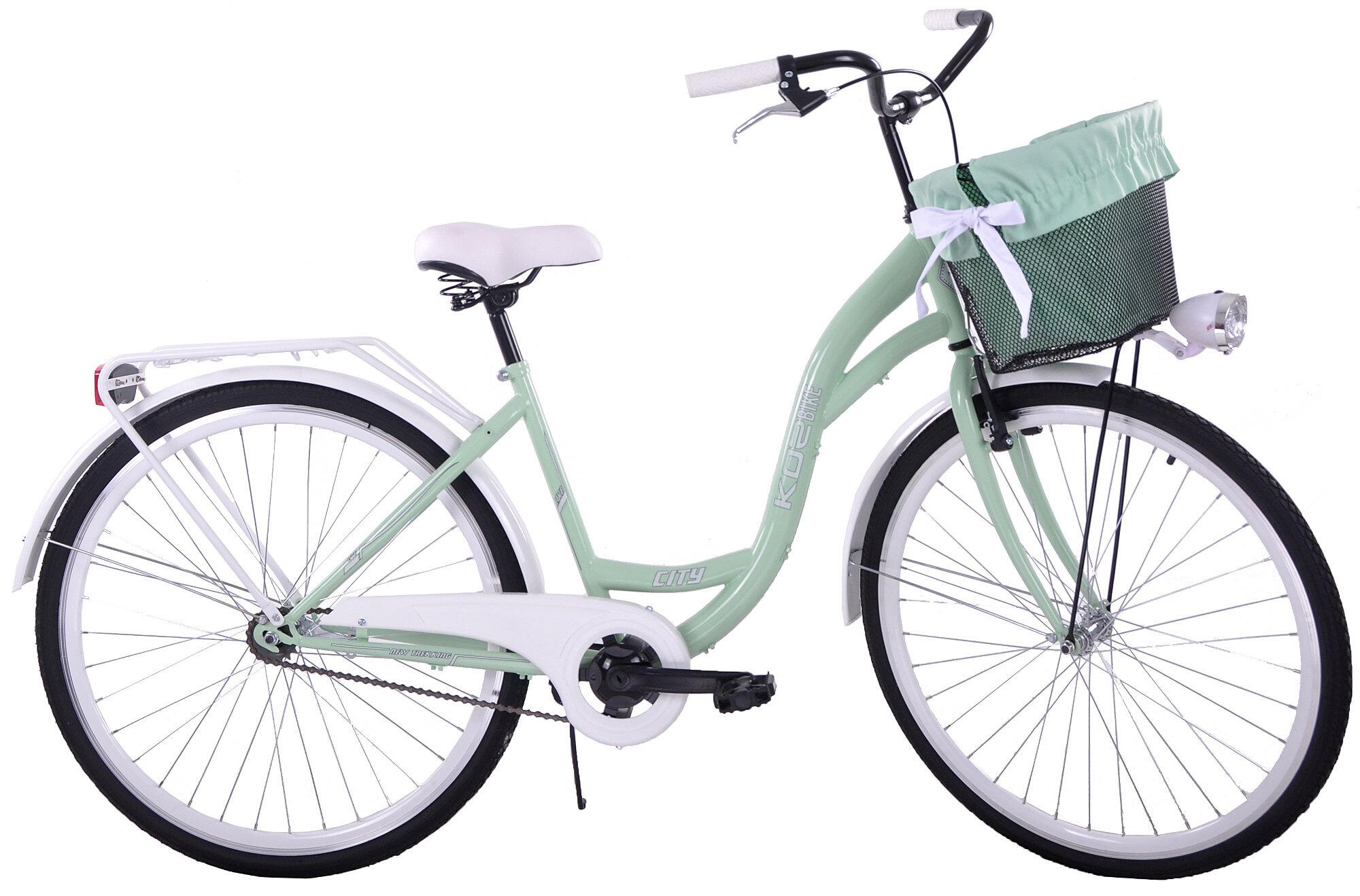 Rower miejski damski 26 KOZBIKE V-Brake miętowo biały kosz i akcesoria