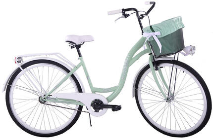 Rower miejski damski 26 KOZBIKE V-Brake miętowo biały kosz i akcesoria
