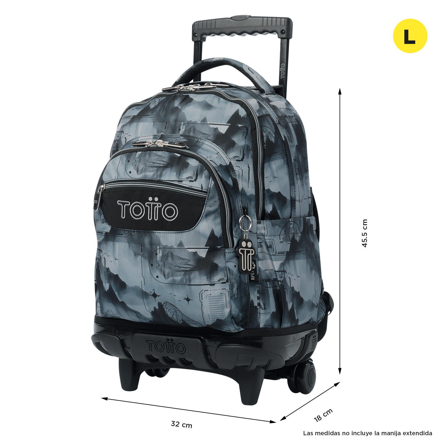 Totto Mochila escolar ruedas Renglones Digital Hill Poliéster reciclado 32 x 45 3/5