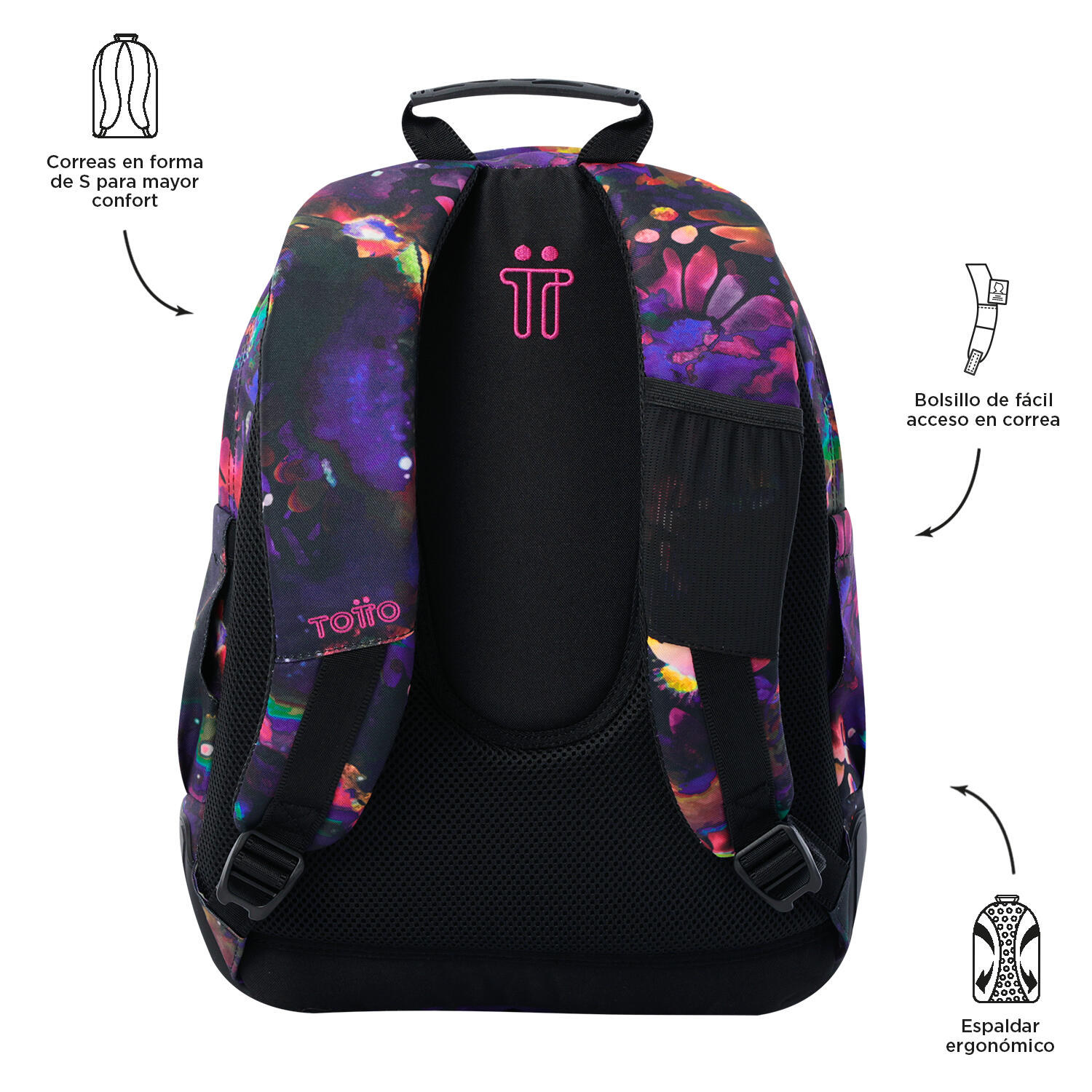 Totto Mochila escolar Rayol Flower Galaxy Poliéster reciclado 33 x 44 x 13.5 cm 3/5