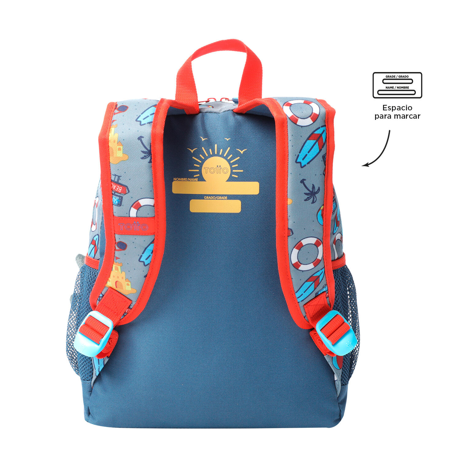 Totto Mochila infantil Little Surfer Gris Poliéster 26.5 x 34 x 11 cm 3/5