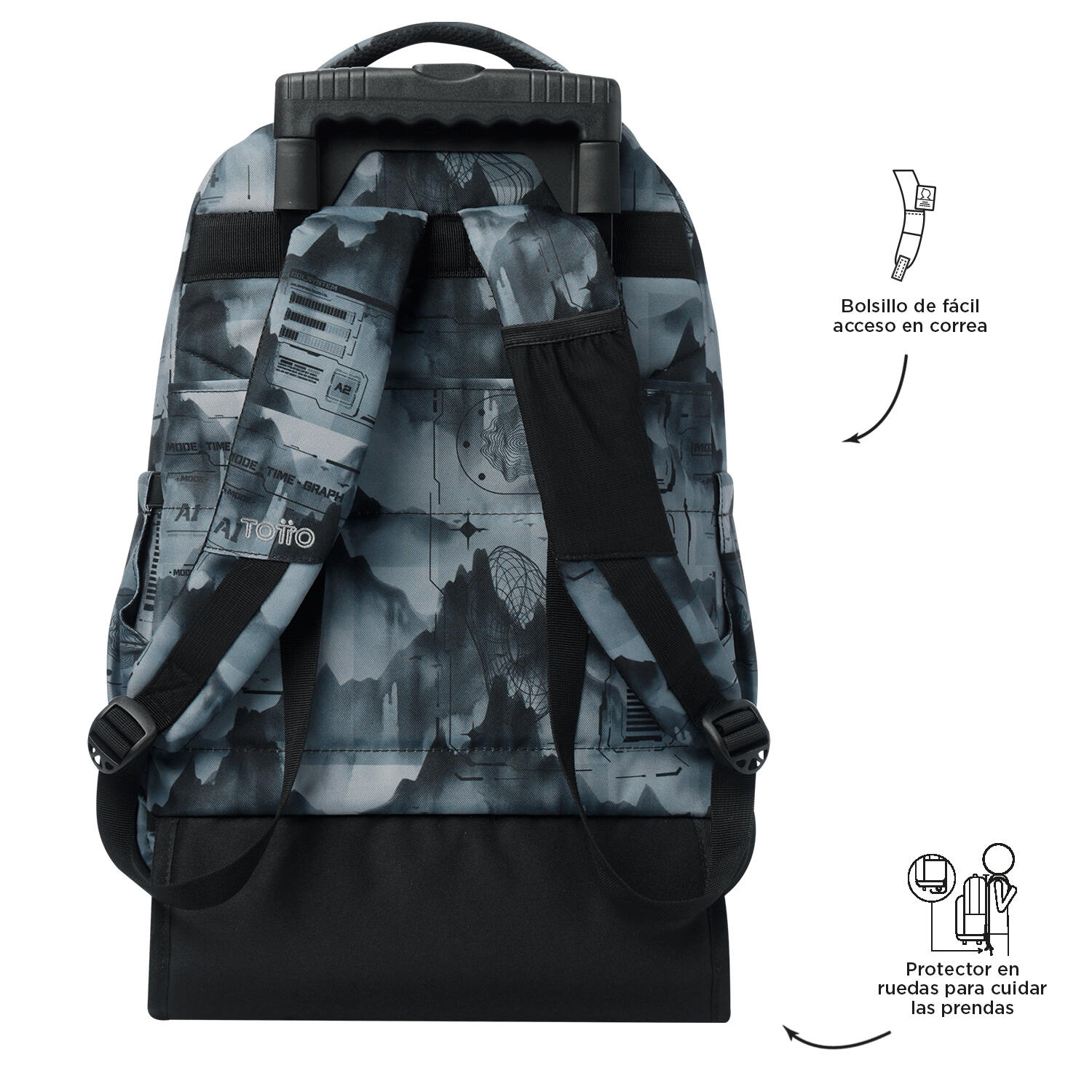 Totto Mochila escolar ruedas Renglones Digital Hill Poliéster reciclado 32 x 45 5/5