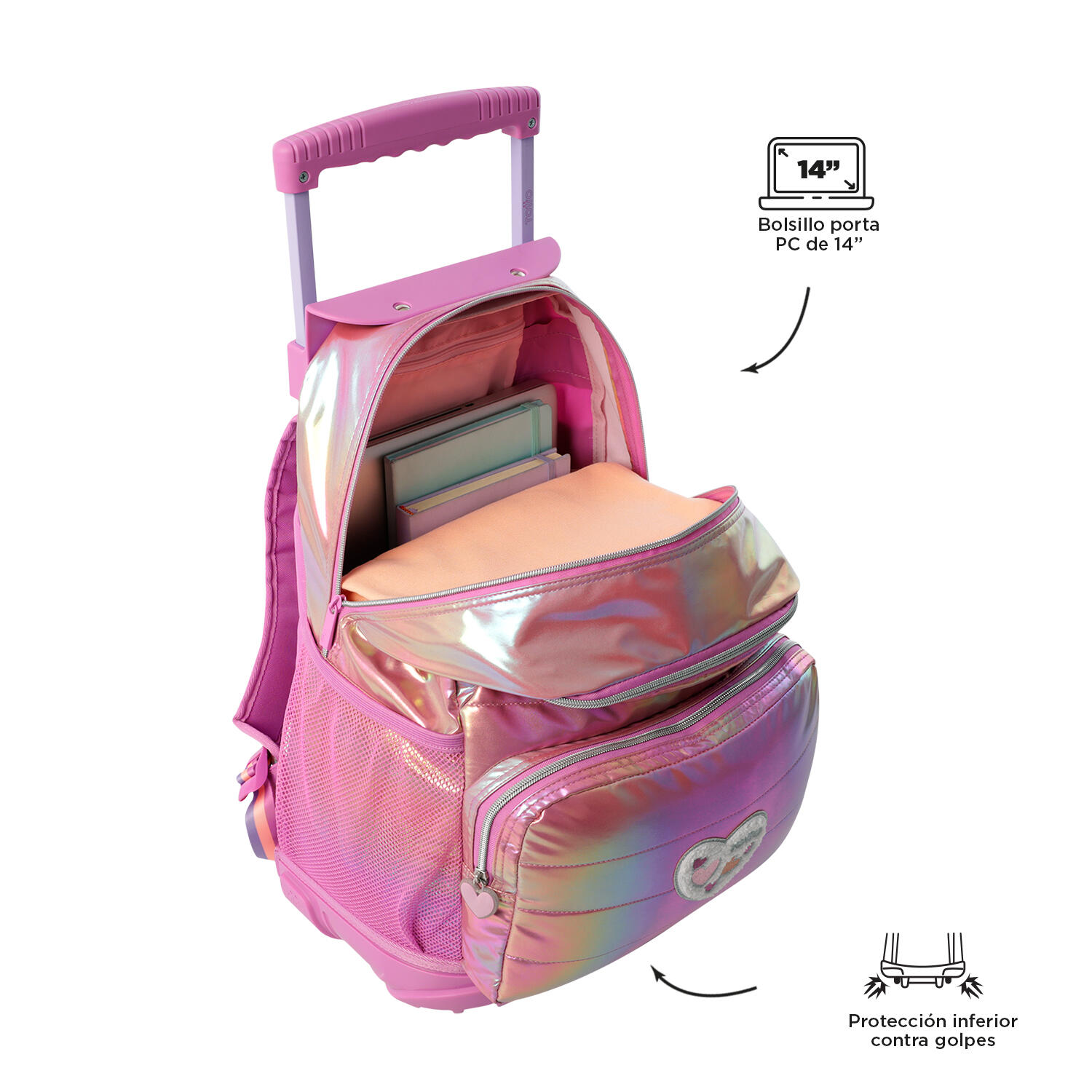 Totto Mochila infantil ruedas Glowy Rosa Poliéster 33 x 47.5 x 16 cm 5/5