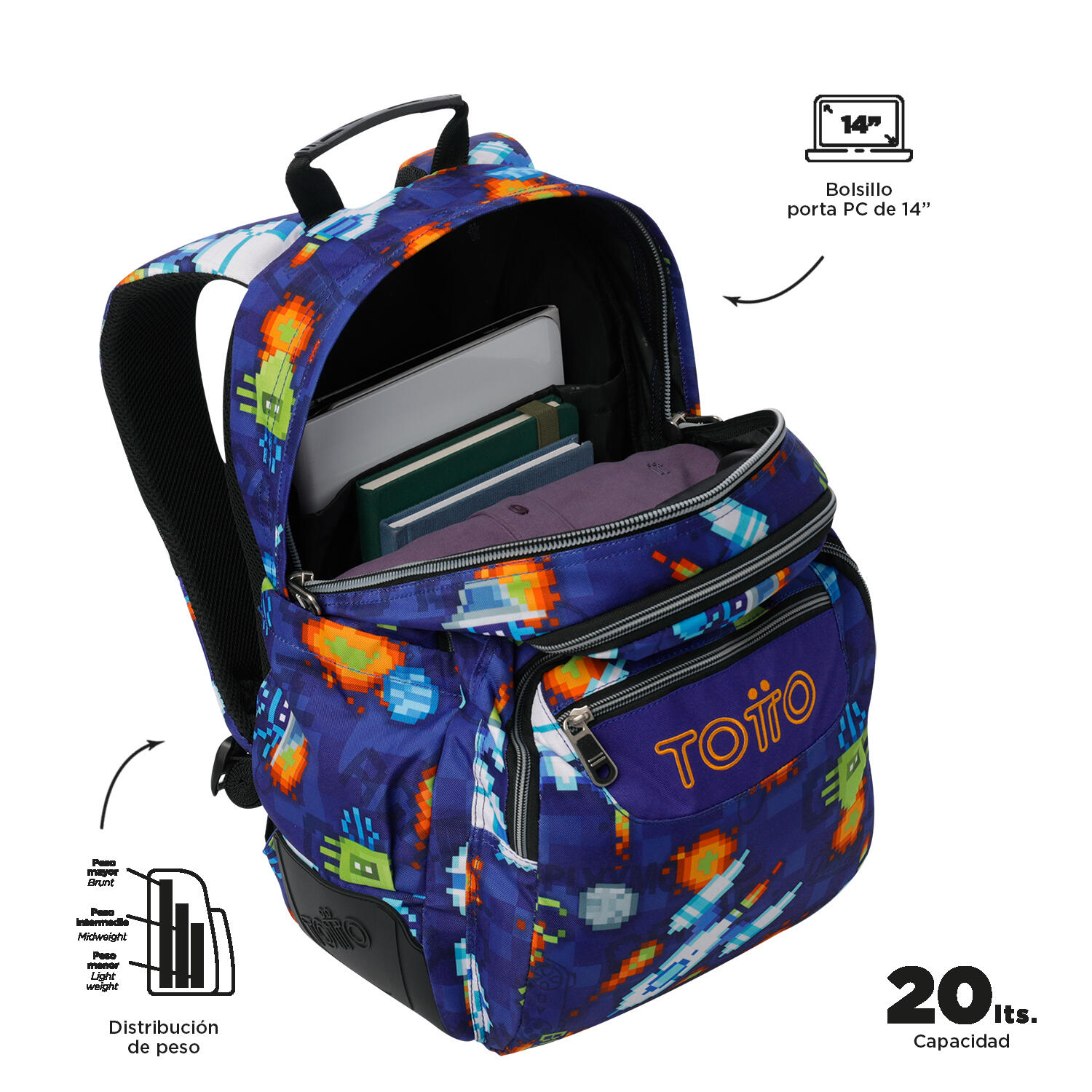 Totto Mochila escolar Rayol Space Blue Poliéster reciclado 33 x 44 x 13.5 cm 5/5