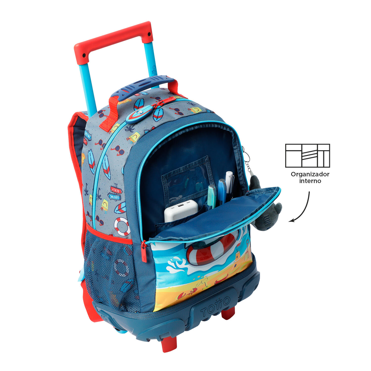 Totto Mochila infantil ruedas Little Surfer Gris Poliéster 30 x 41.5 x 19 cm 5/5