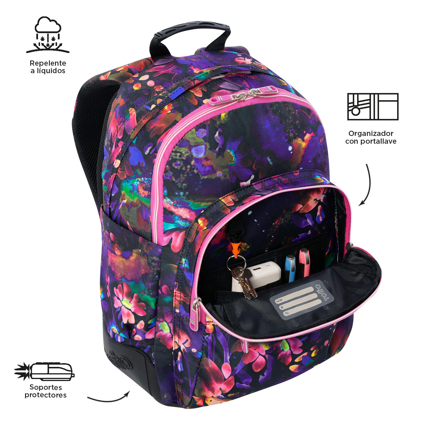 Totto Mochila escolar Rayol Flower Galaxy Poliéster reciclado 33 x 44 x 13.5 cm 5/5