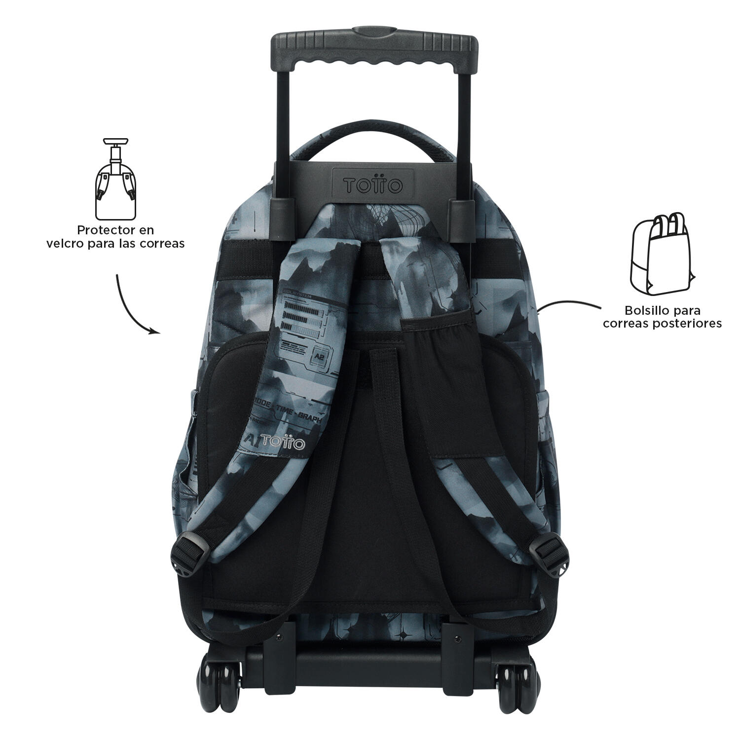 Totto Mochila escolar ruedas Renglones Digital Hill Poliéster reciclado 32 x 45 4/5